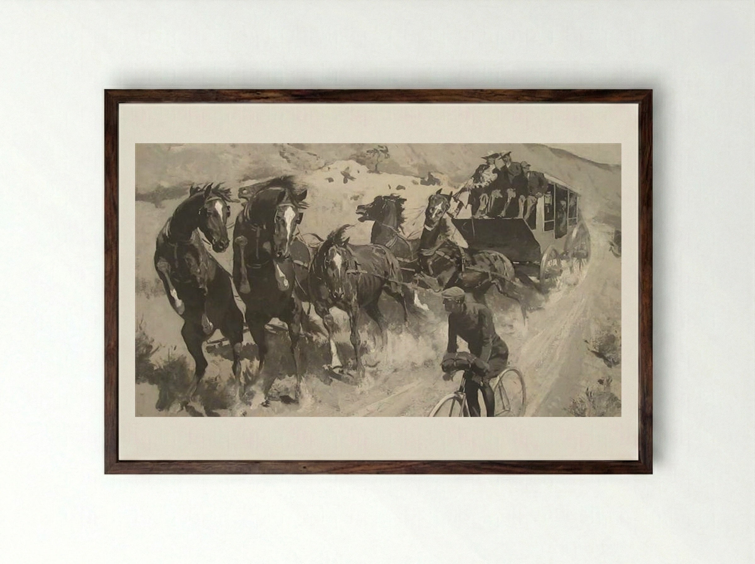 The Right of the Road - Frederic Remington - Framed Print Dark Wood