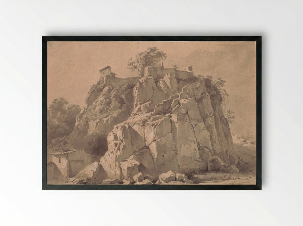 The Rock of Beauregard, Lyon - Jean Jacques de Boissieu - Framed Print Black