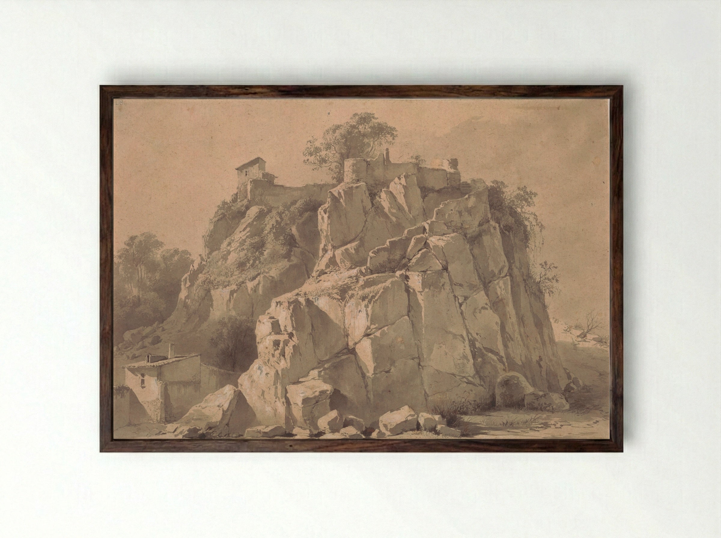 The Rock of Beauregard, Lyon - Jean Jacques de Boissieu - Framed Print Dark Wood