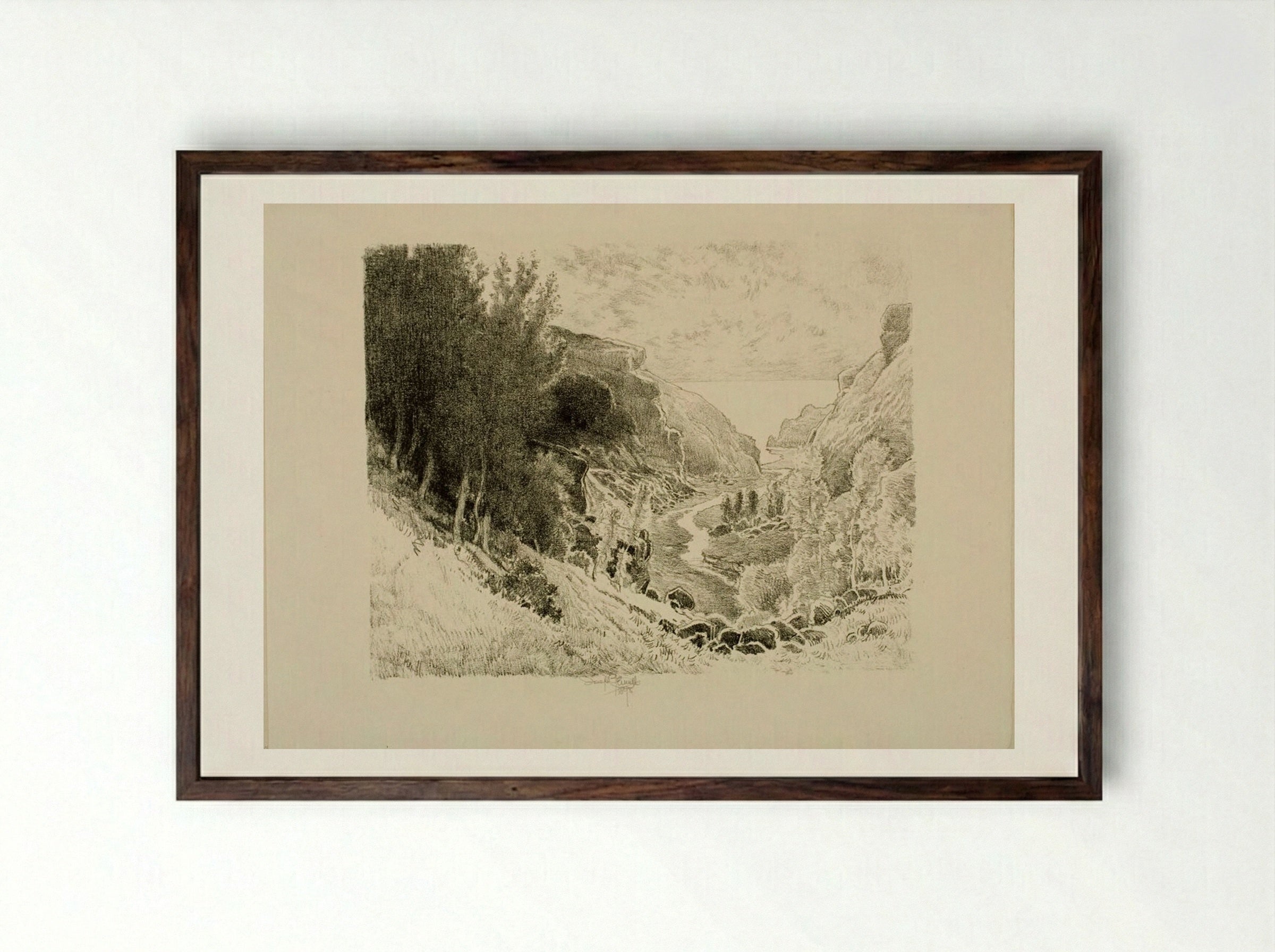 The Rocky Valley, Near Tintagel - Joseph Pennell - Framed Print Dark Wood