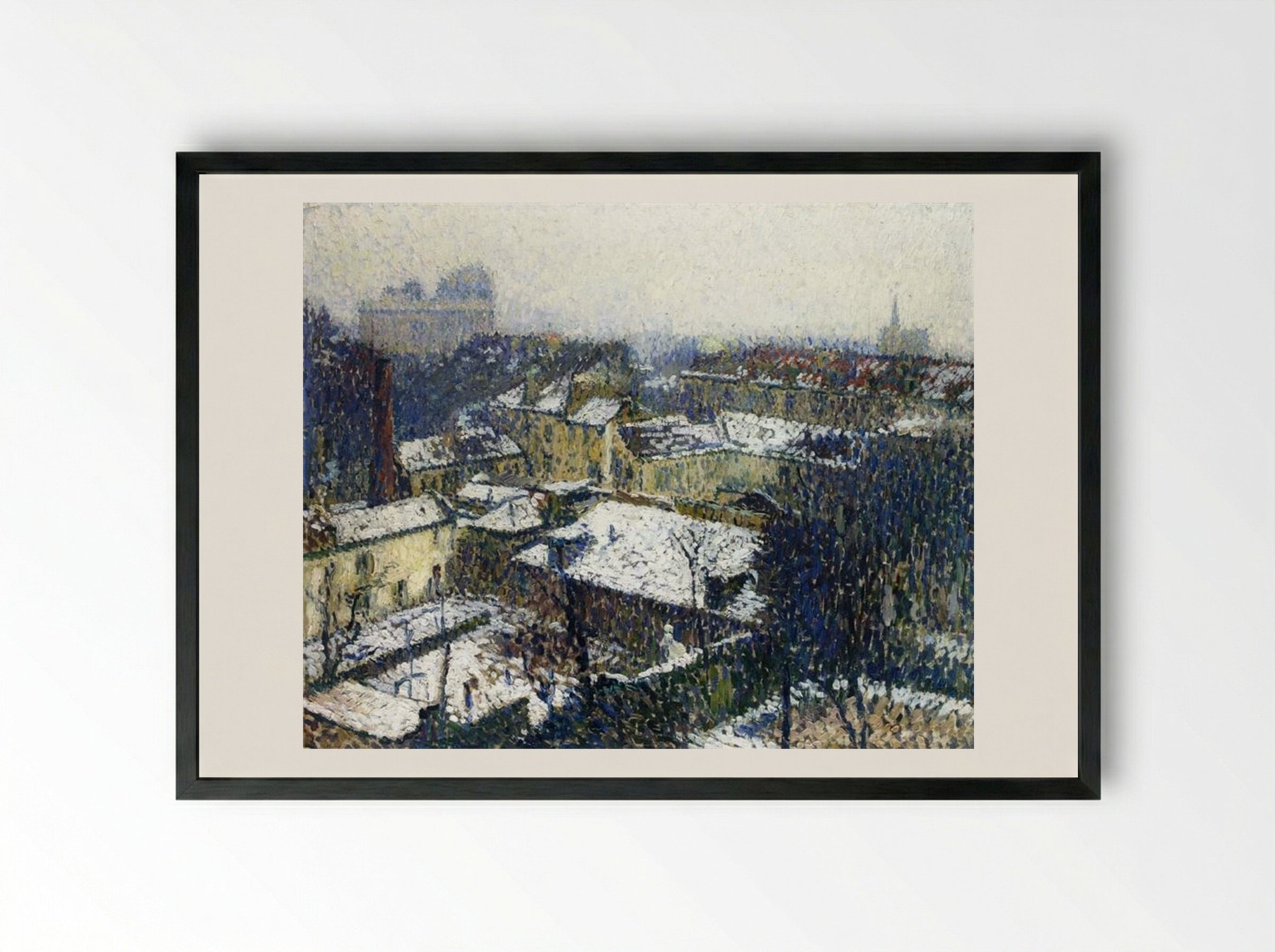 The Roofs of Paris in the Snow, the View from the Artist's Studio - Henri Martin - Framed Print Black