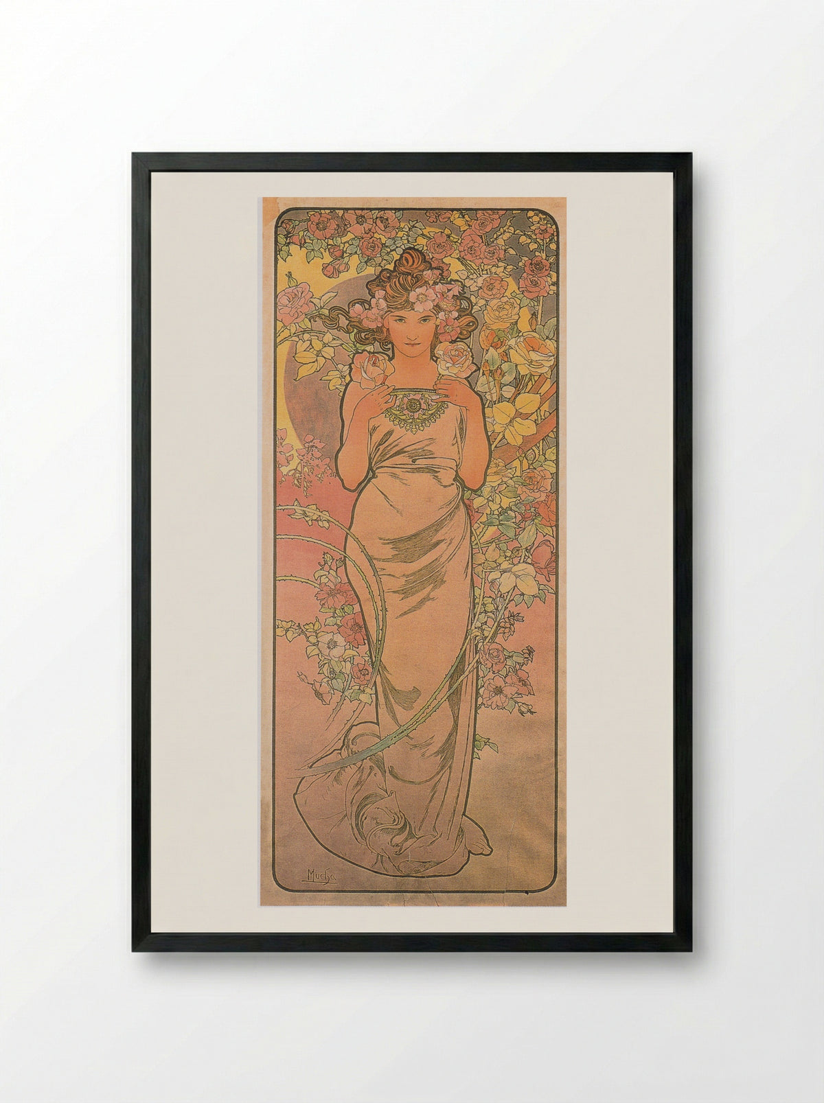 The Rose - Alphonse Mucha - Framed Print Black