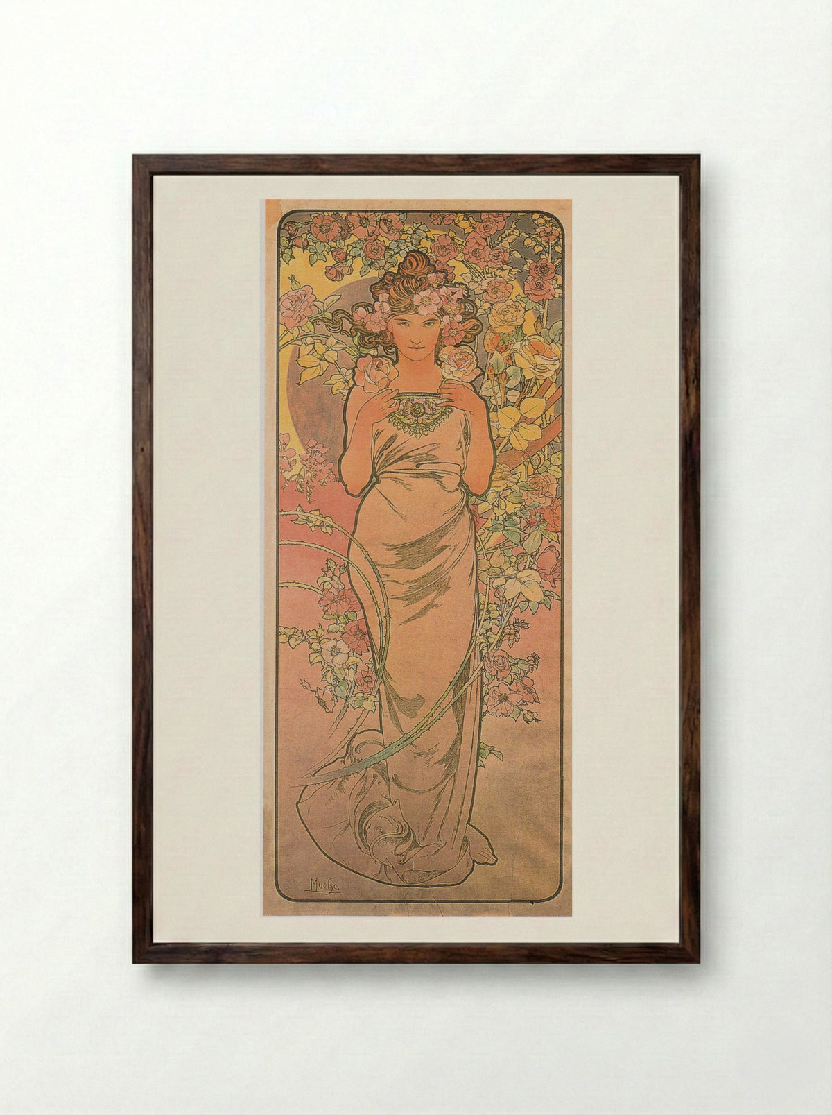 The Rose - Alphonse Mucha - Framed Print Dark Wood