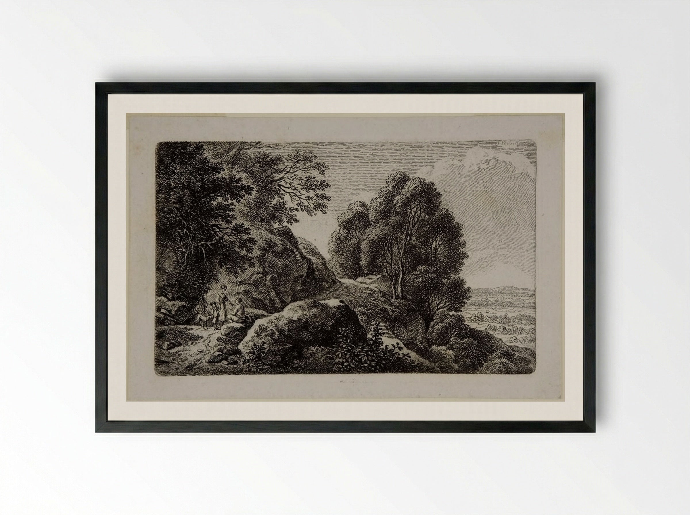 The Route near a Precipice - Ferdinand Kobell - Framed Print Black