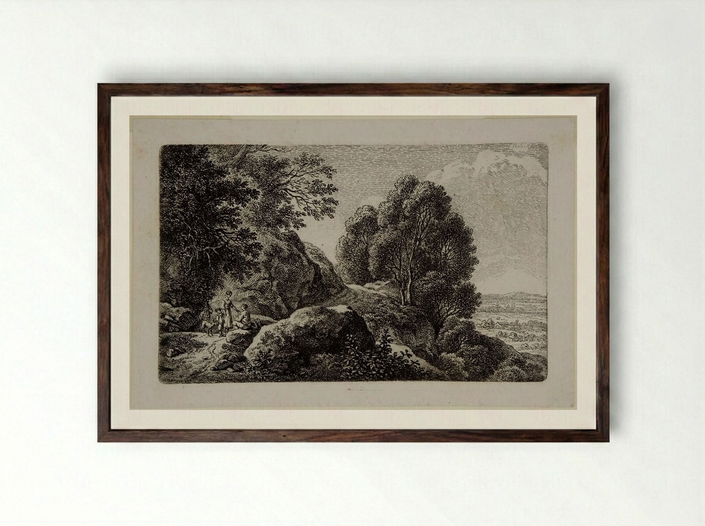 The Route near a Precipice - Ferdinand Kobell - Framed Print Dark Wood