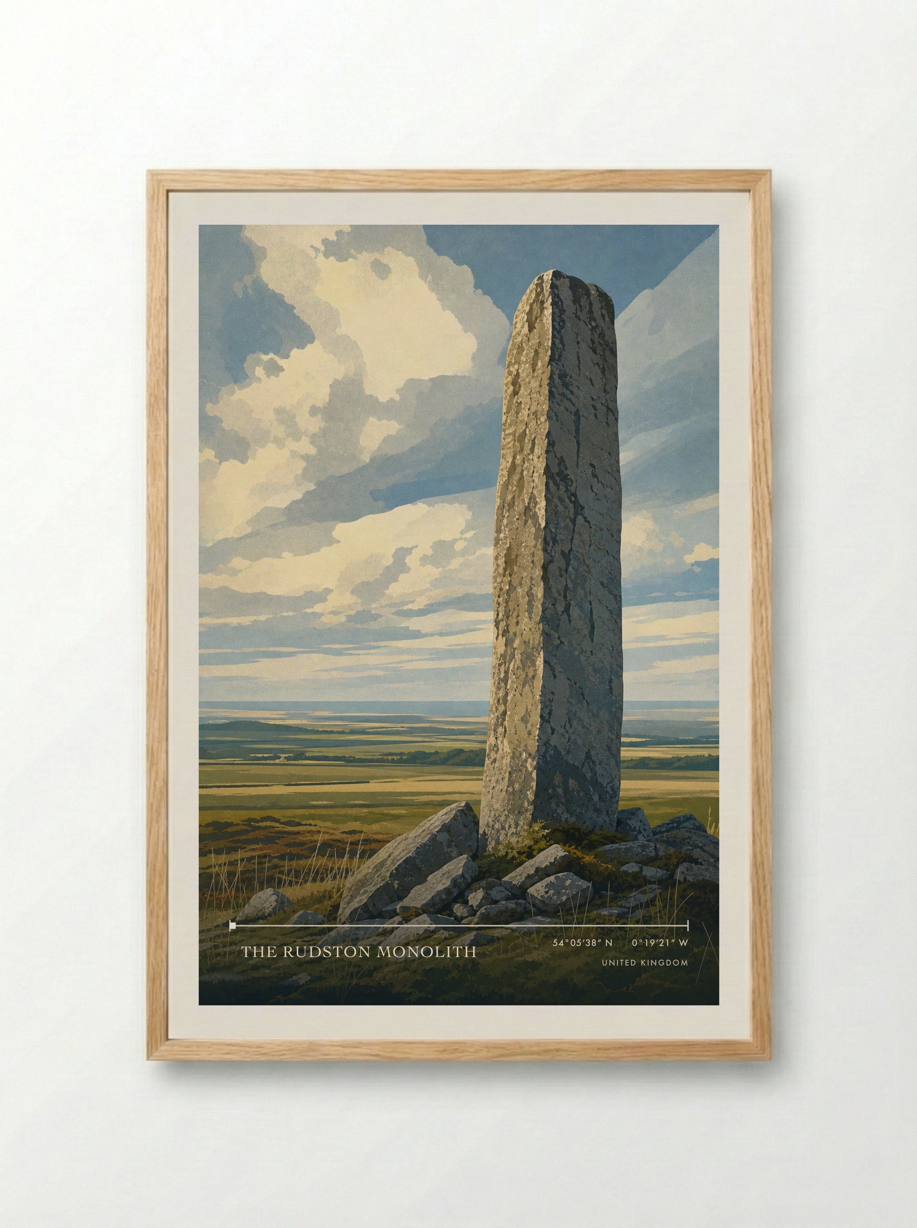 The Rudston Monolith United Kingdom Travel Poster - Framed Print Wood