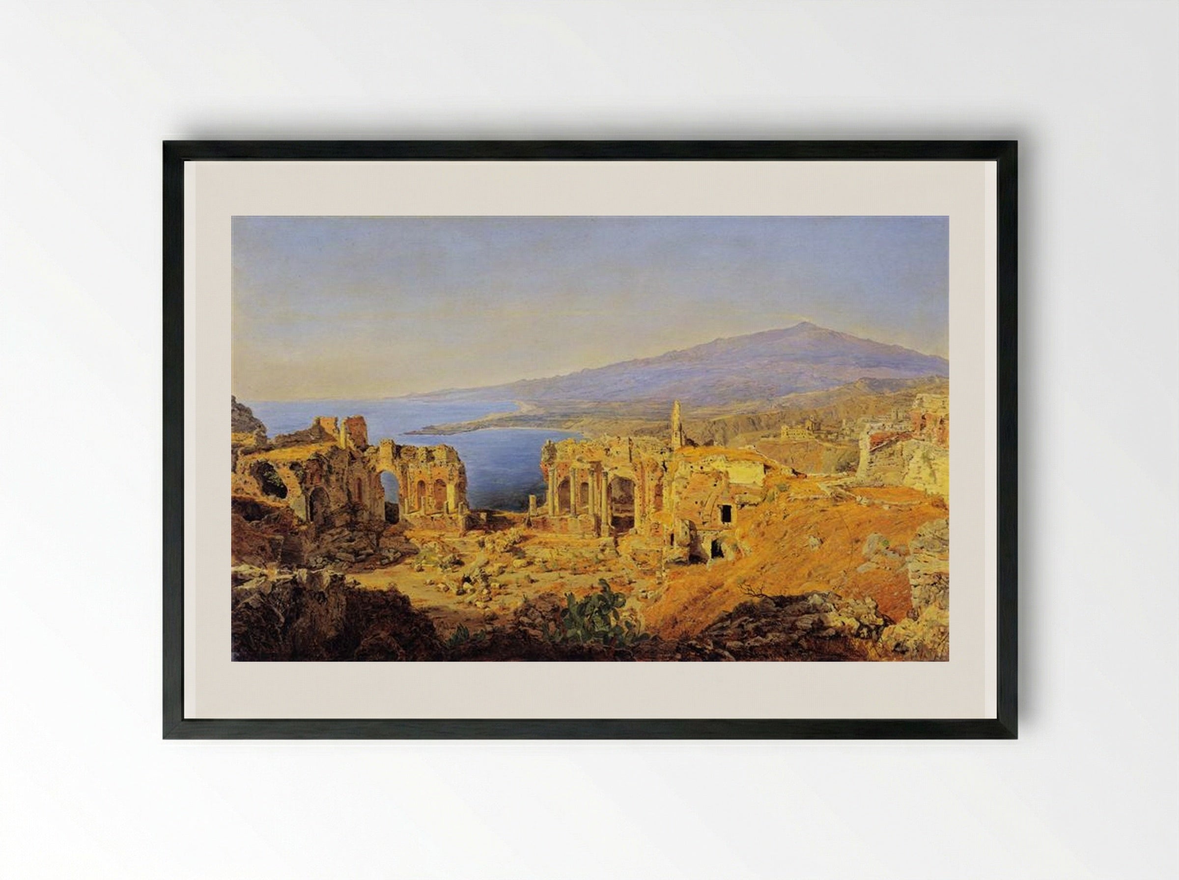 The Ruin of the Greek Theatre in Taormina - Ferdinand Georg Waldmüller - Framed Print Black