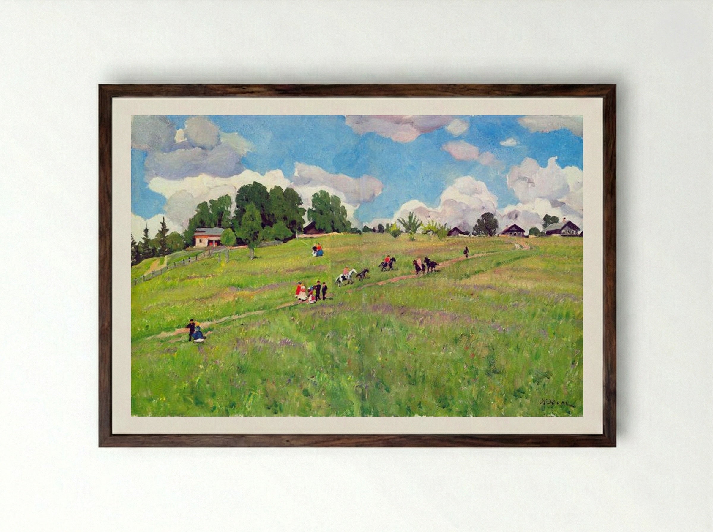 The Rural Holiday. On The Hill. Ligachovo - Konstantin Yuon - Framed Print Dark Wood