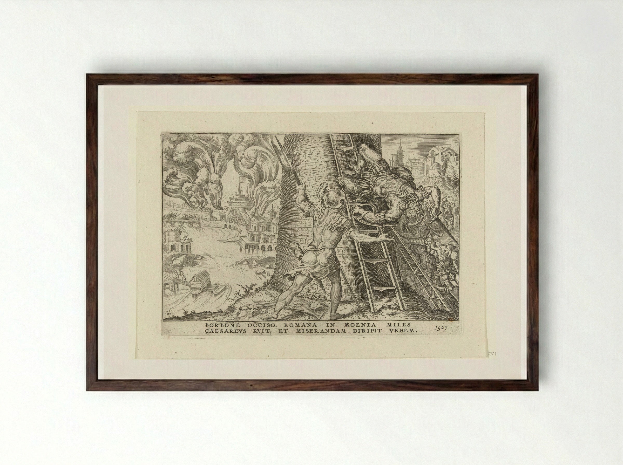 The Sack of Rome, 1527 - Dirck Volckertsz. Coornhert - Framed Print Dark Wood