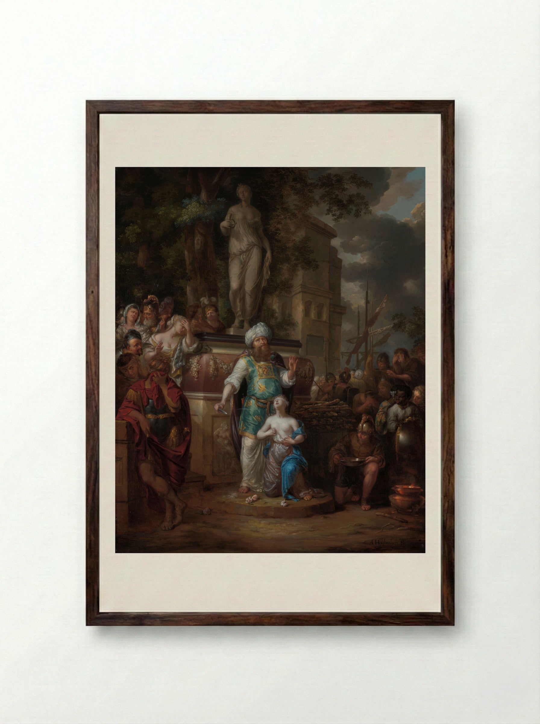 The Sacrifice of Iphigenia - Arnold Houbraken - Framed Print Dark Wood