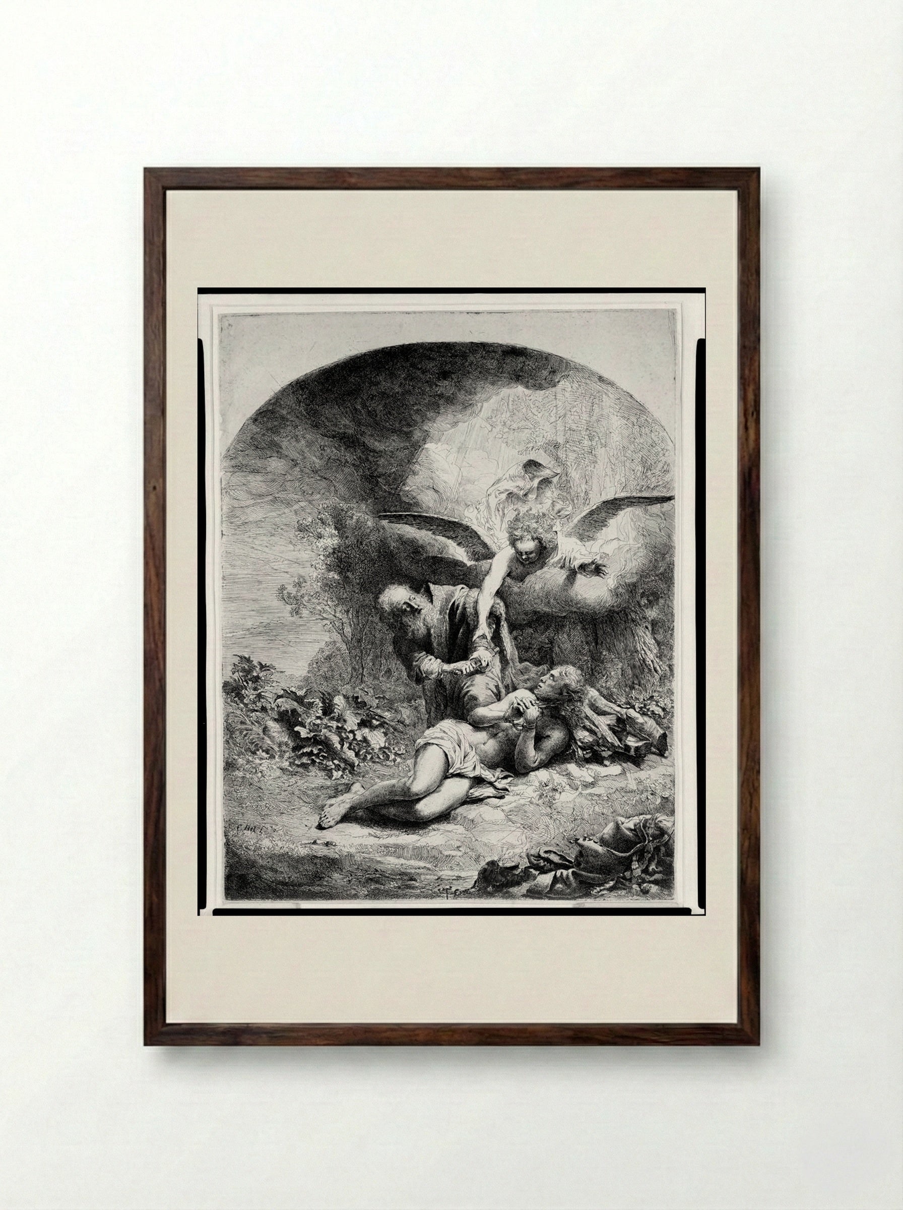 The Sacrifice of Isaac - Ferdinand Bol - Framed Print Dark Wood