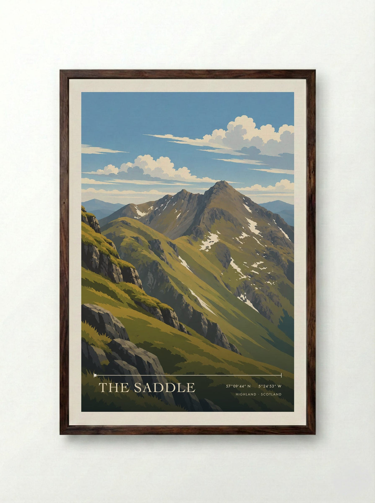 The Saddle, Highland | Travel Poster - Framed Print Dark Wood