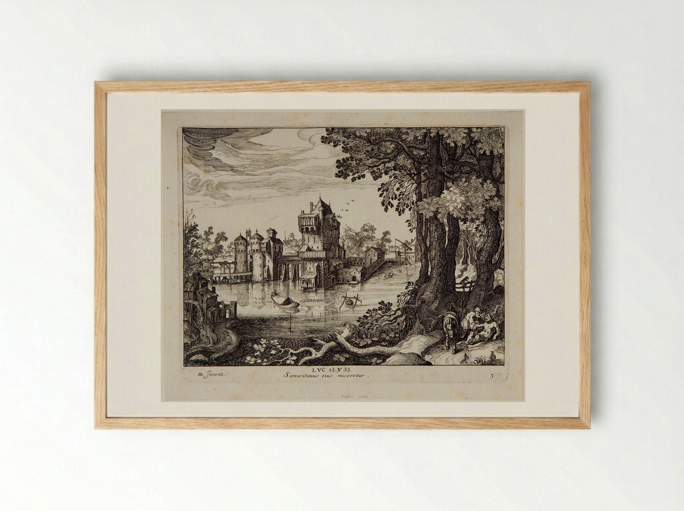 The Samaritan Finding the Man - Simon Frisius - Framed Print Wood