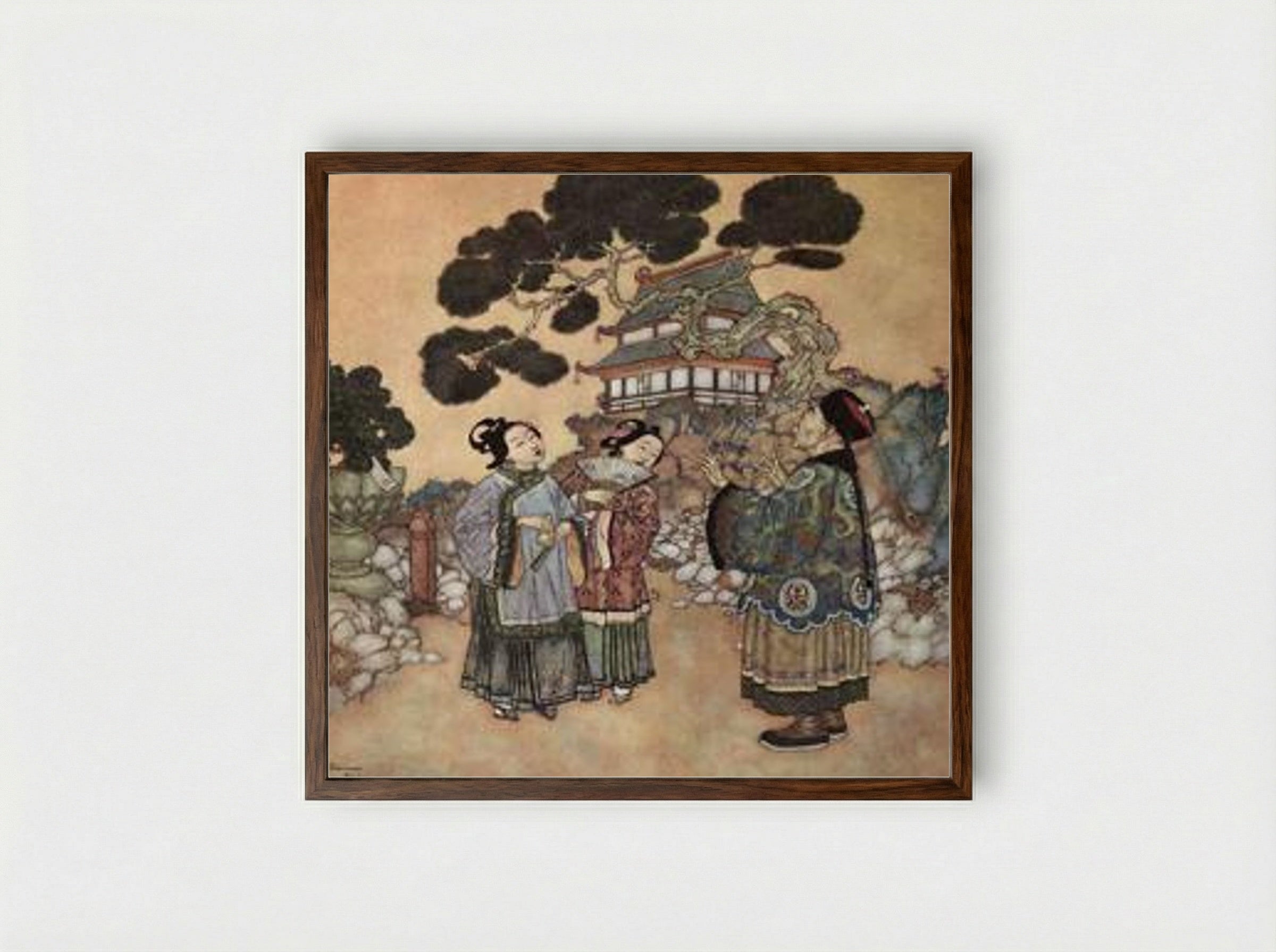 The Same Gurgling (The Nightingale) - Edmund Dulac - Framed Print Dark Wood
