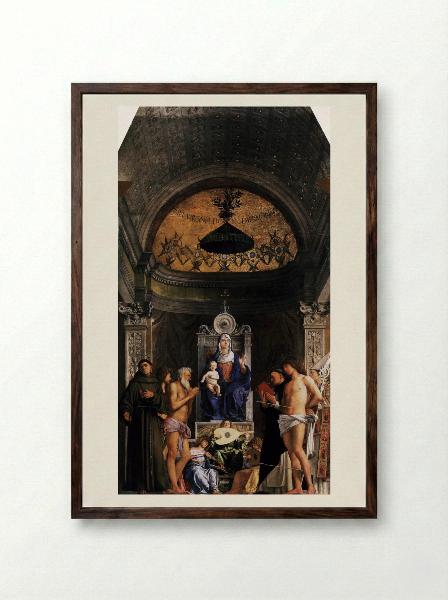 The San Giobbe Altarpiece Detail of Music Making Angels - Giovanni Bellini - Framed Print Dark Wood