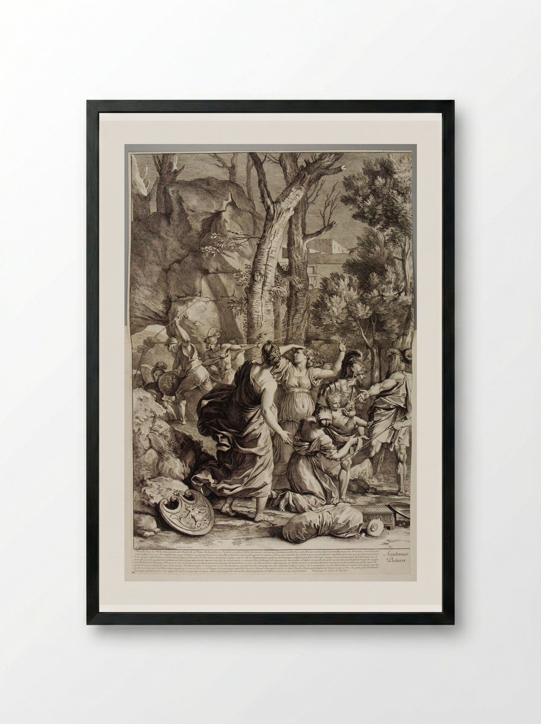 The Saving of the Infant Pyrrhus (left half) - Gérard Audran - Framed Print Black