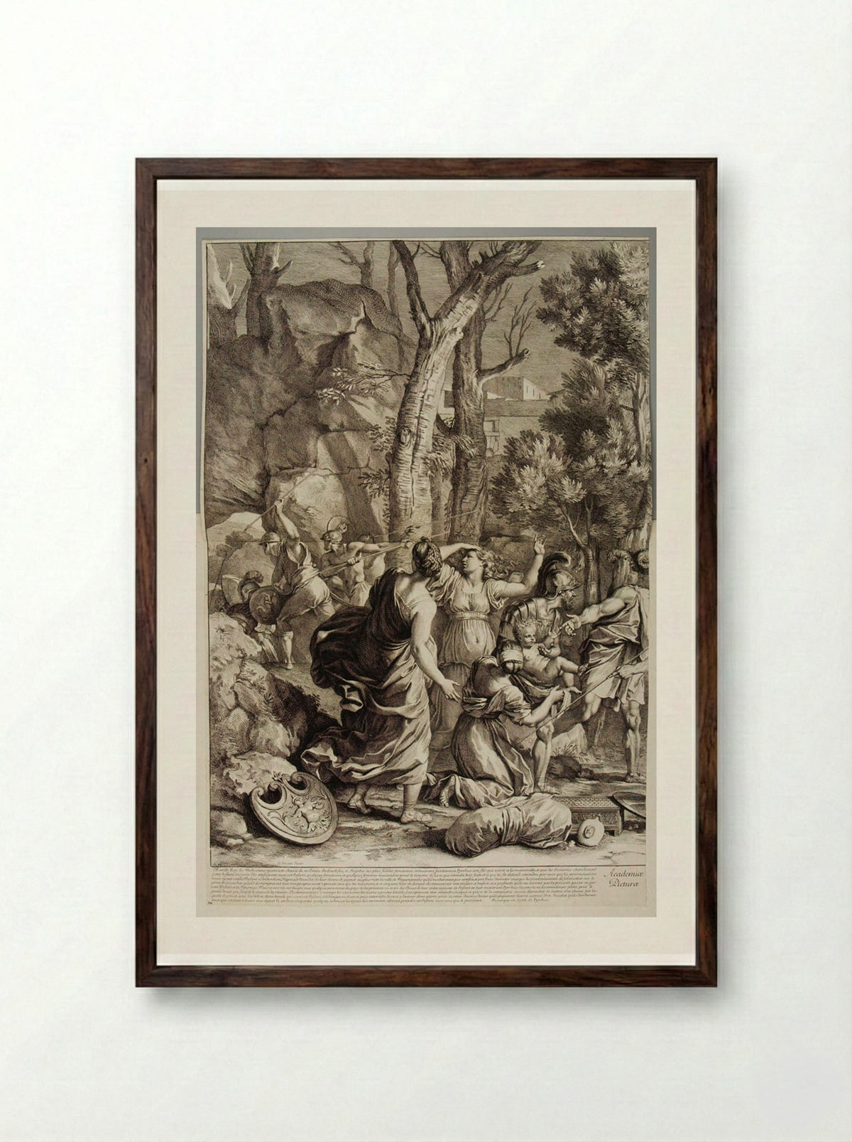 The Saving of the Infant Pyrrhus (left half) - Gérard Audran - Framed Print Dark Wood