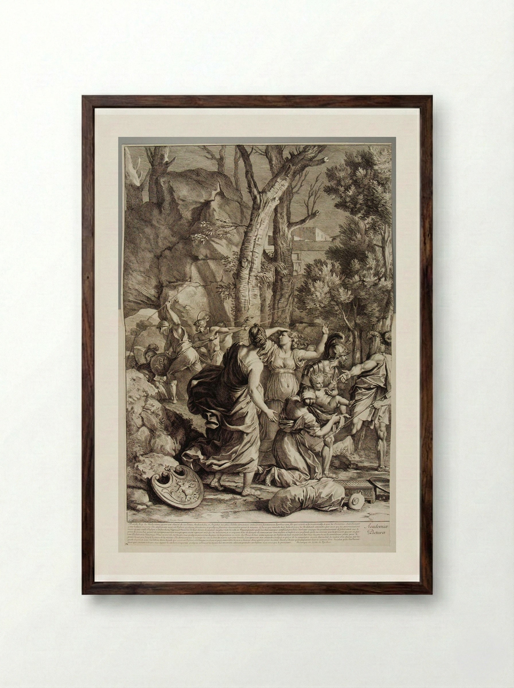 The Saving of the Infant Pyrrhus (left half) - Gérard Audran - Framed Print Dark Wood