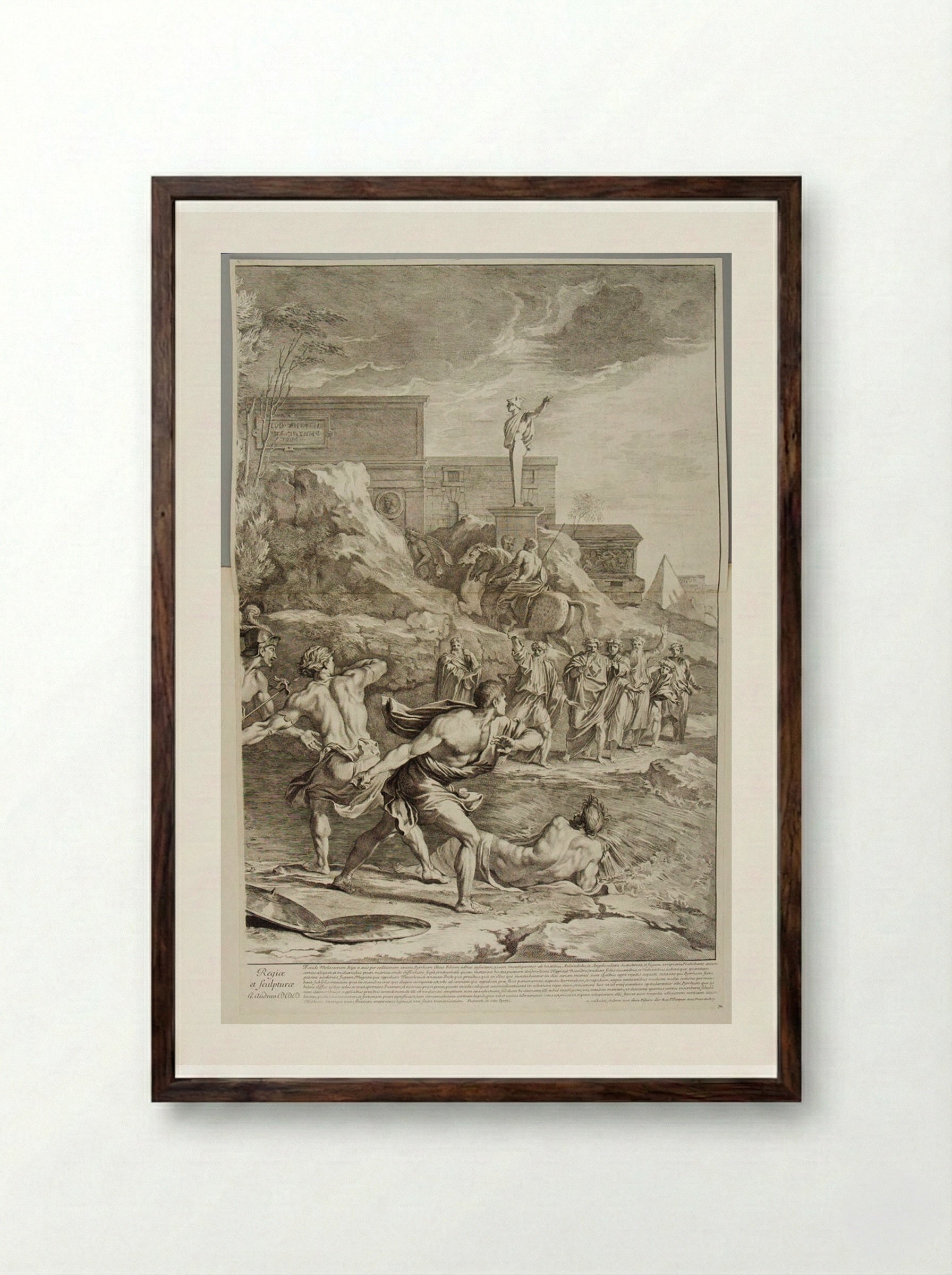 The Saving of the Infant Pyrrhus (right half) - Gérard Audran - Framed Print Dark Wood