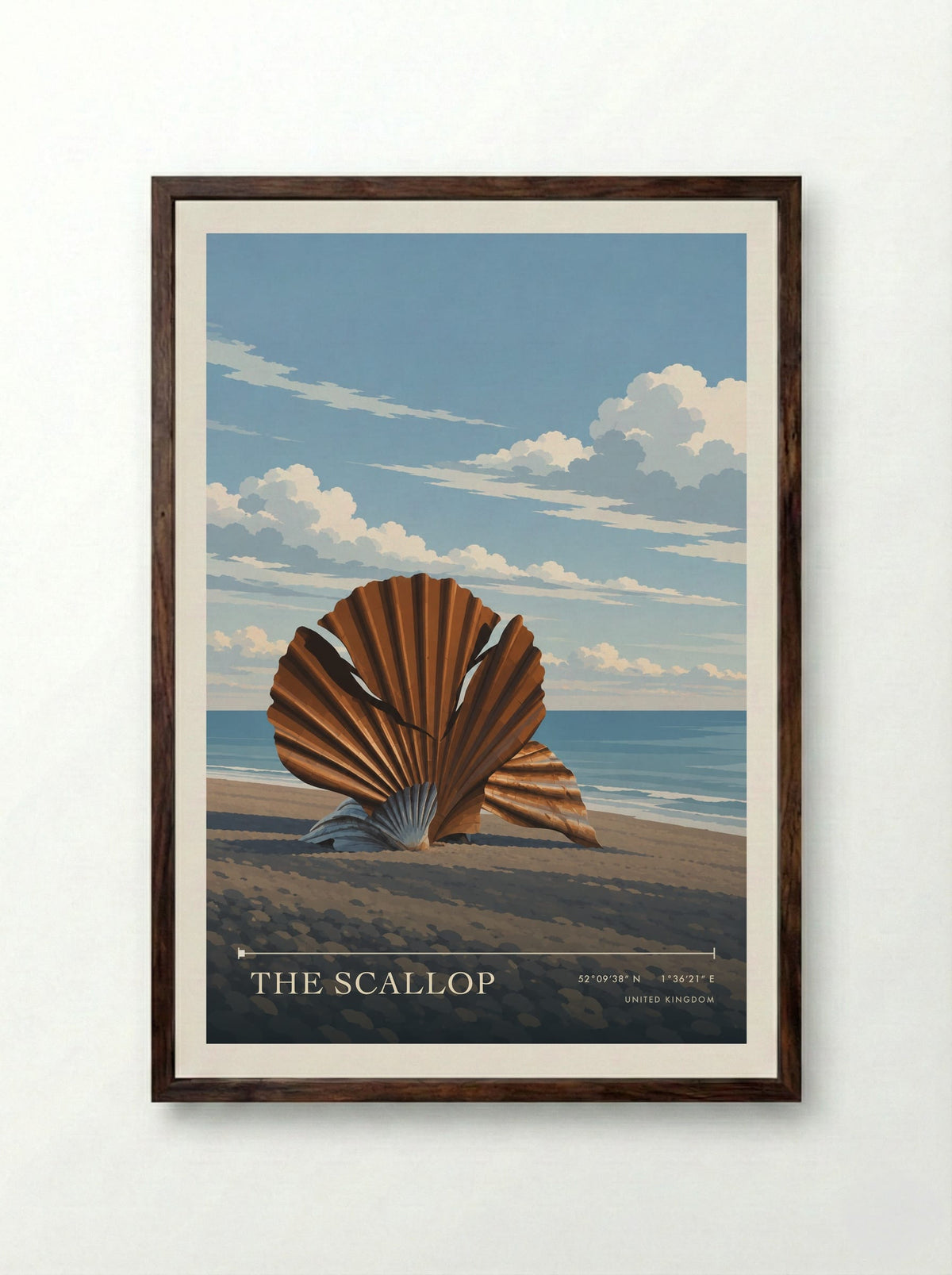 The Scallop | Travel Poster - Framed Print Dark Wood