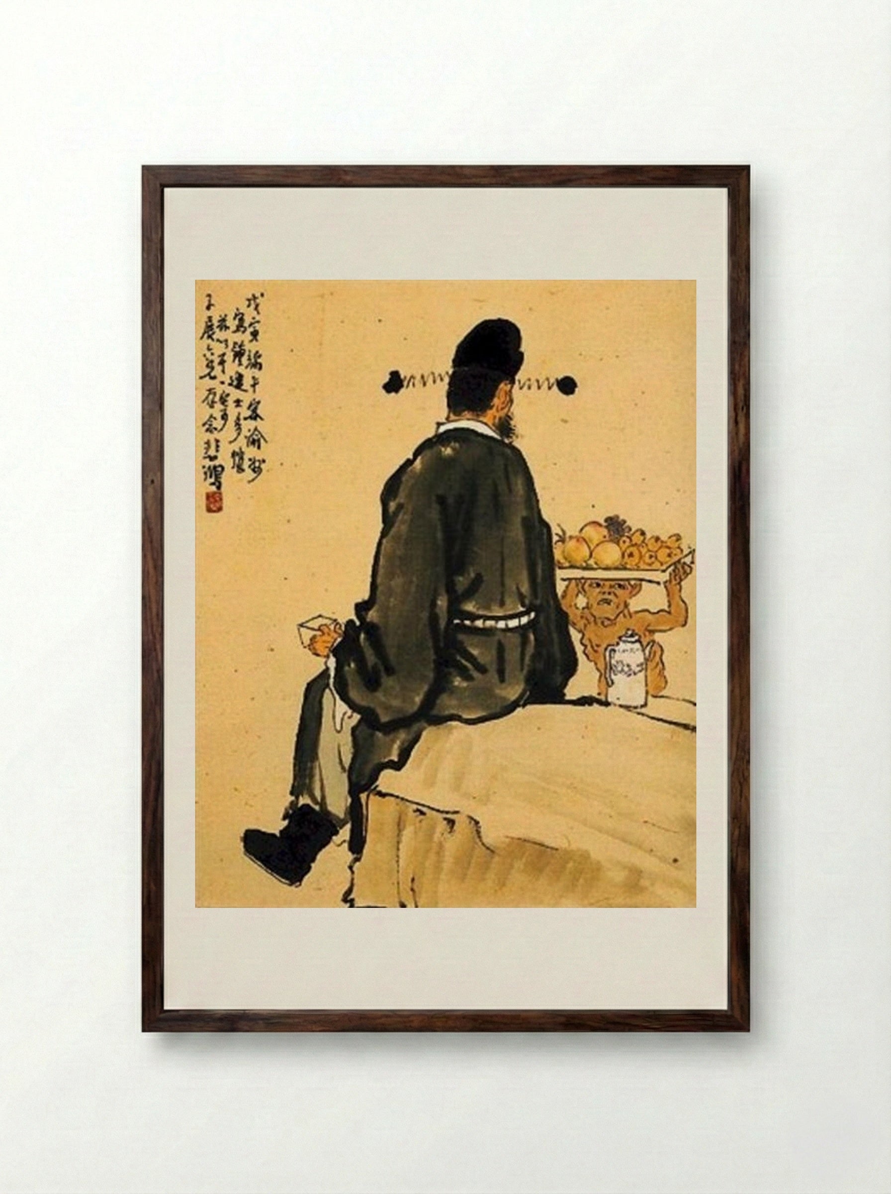 The Scholar Zhong Kui - Xu Beihong - Framed Print Dark Wood