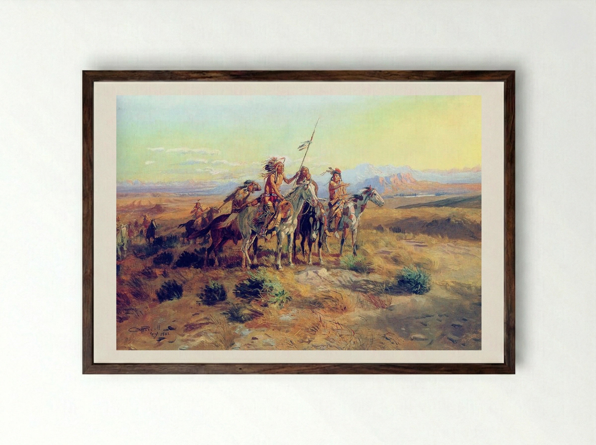 The Scouts - Charles M. Russell - Framed Print Dark Wood