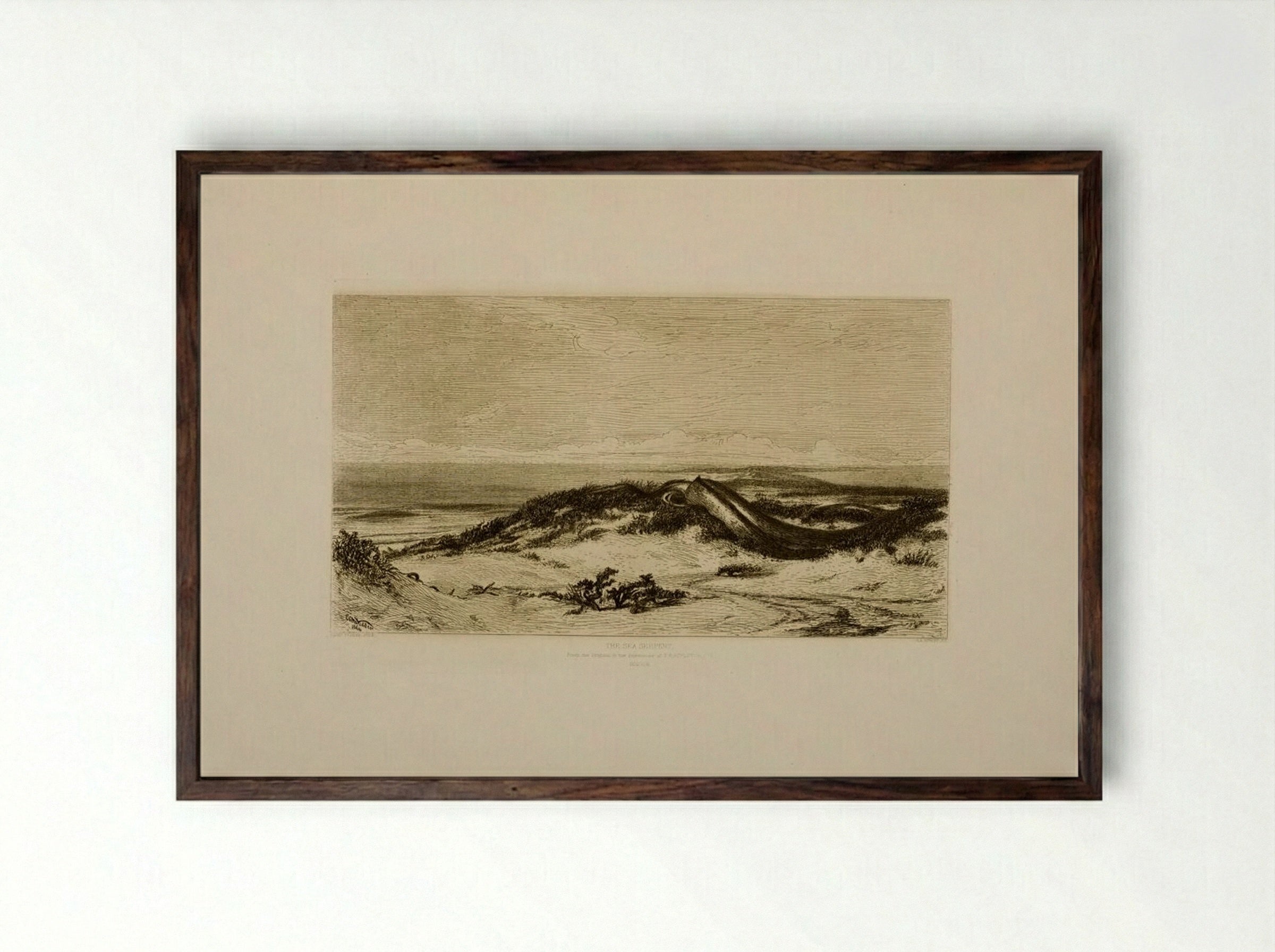 The Sea Serpent - Stephen Alonzo Schoff - Framed Print Dark Wood