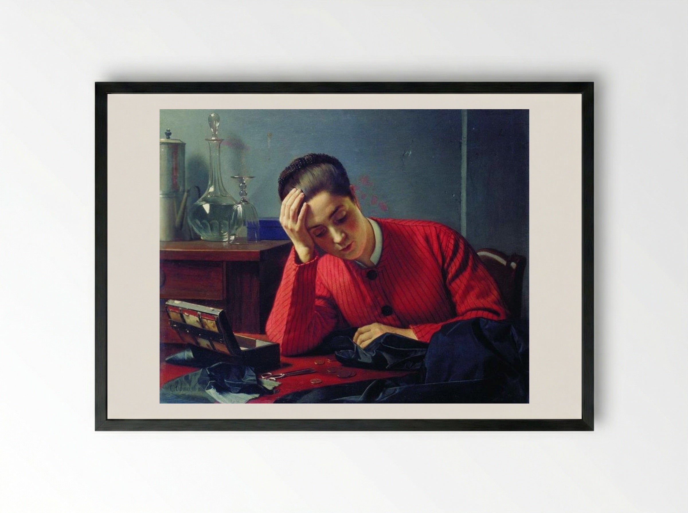 The Seamstress - Konstantin Makovsky - Framed Print Black