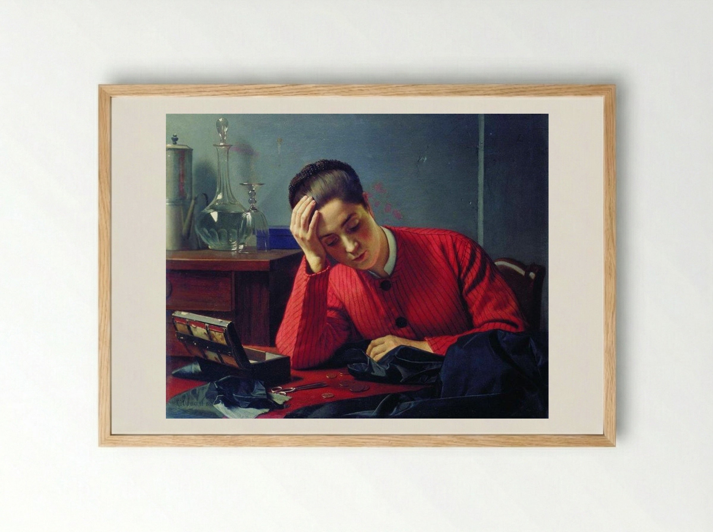 The Seamstress - Konstantin Makovsky - Framed Print Wood