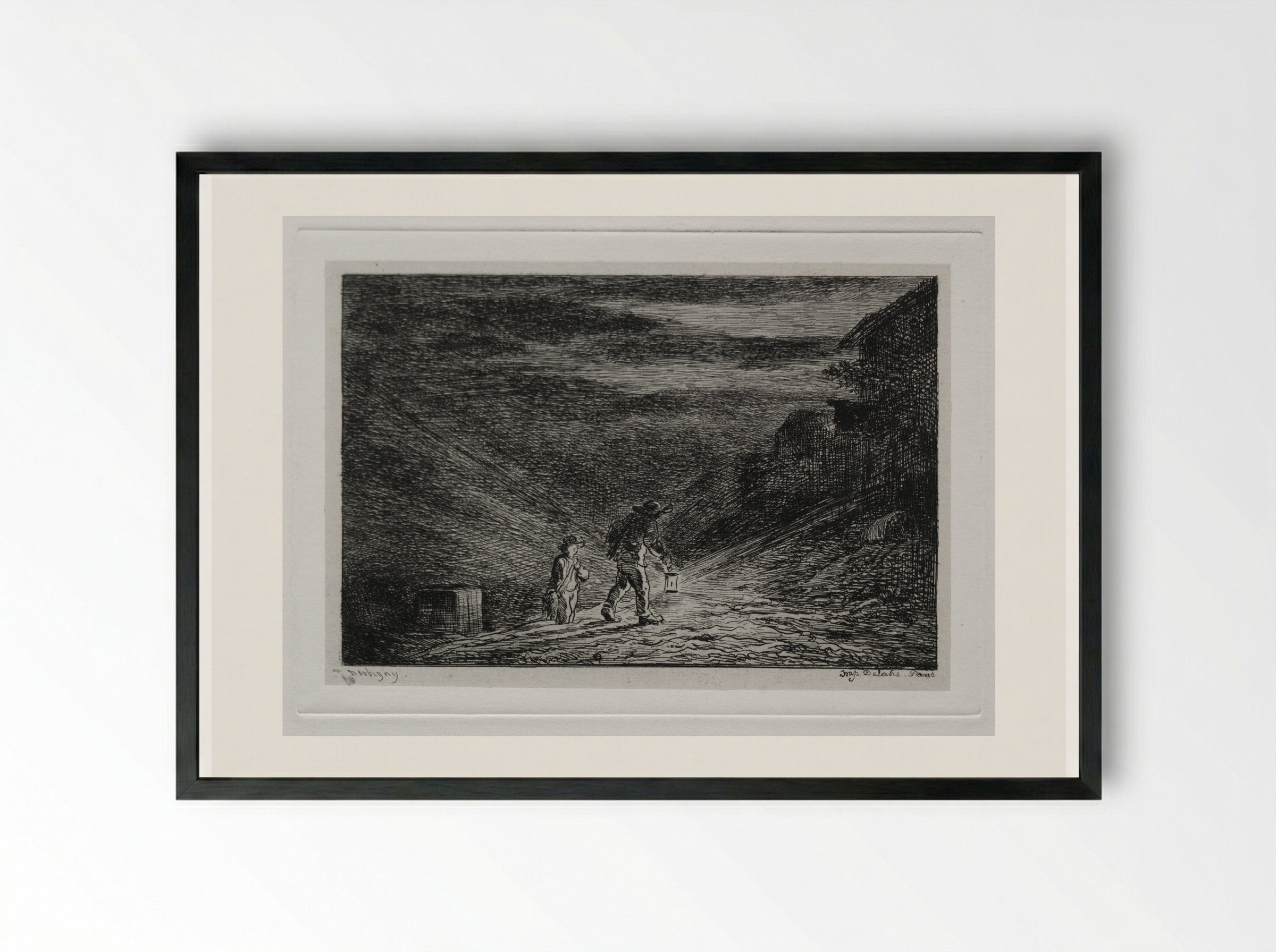 The Search for an Inn - Charles-François Daubigny - Framed Print Black