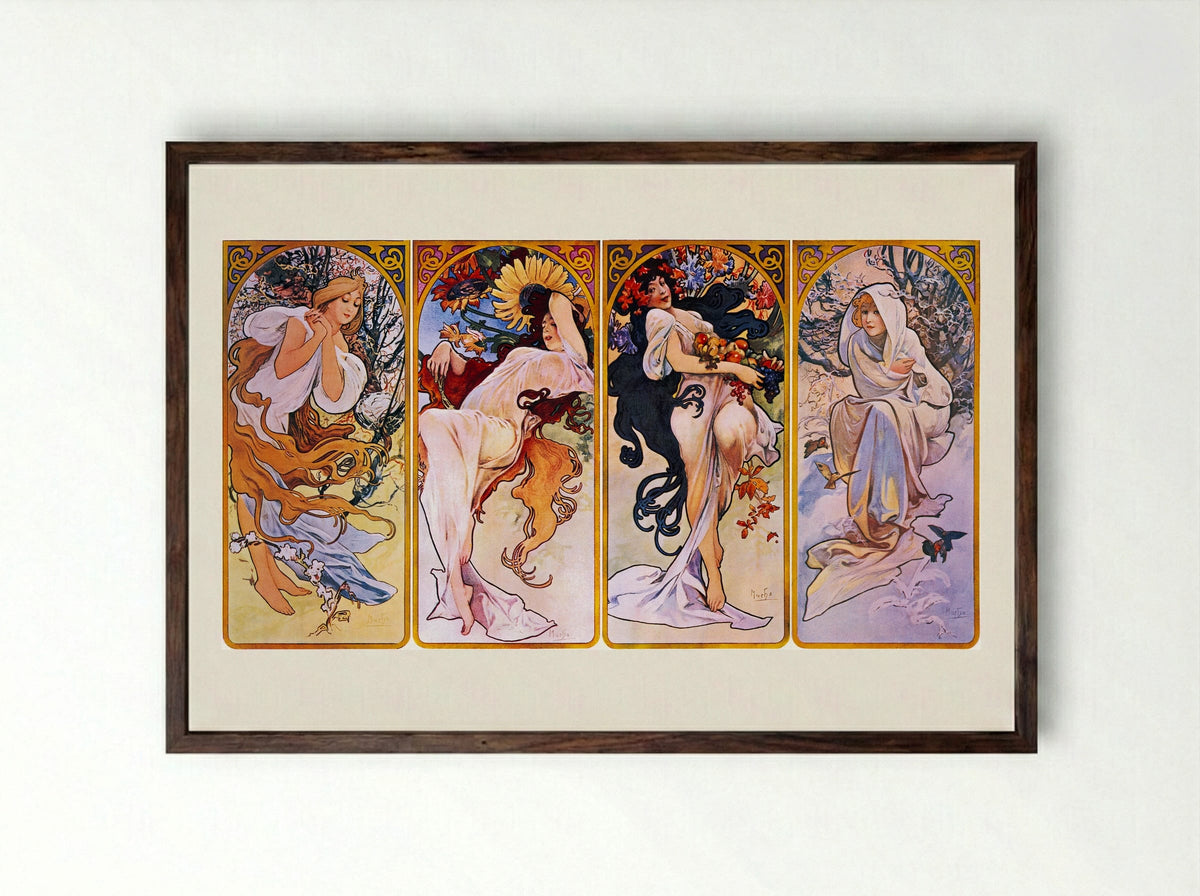 The Seasons - Alphonse Mucha - Framed Print Dark Wood