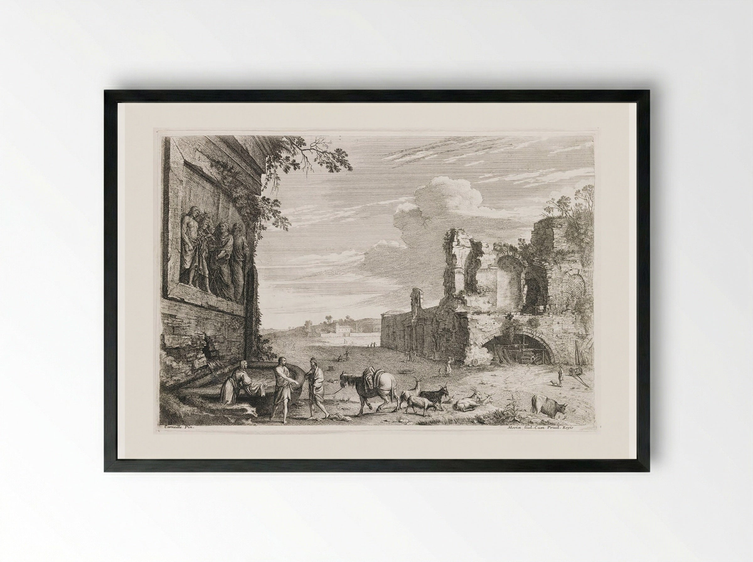 The Seated Cowherd, Roman Monuments - Jean Morin - Framed Print Black