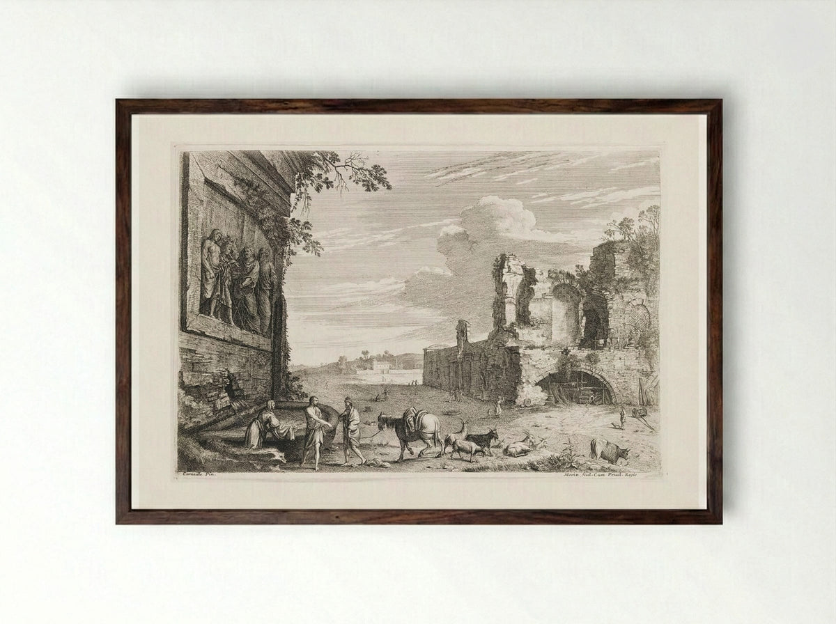 The Seated Cowherd, Roman Monuments - Jean Morin - Framed Print Dark Wood