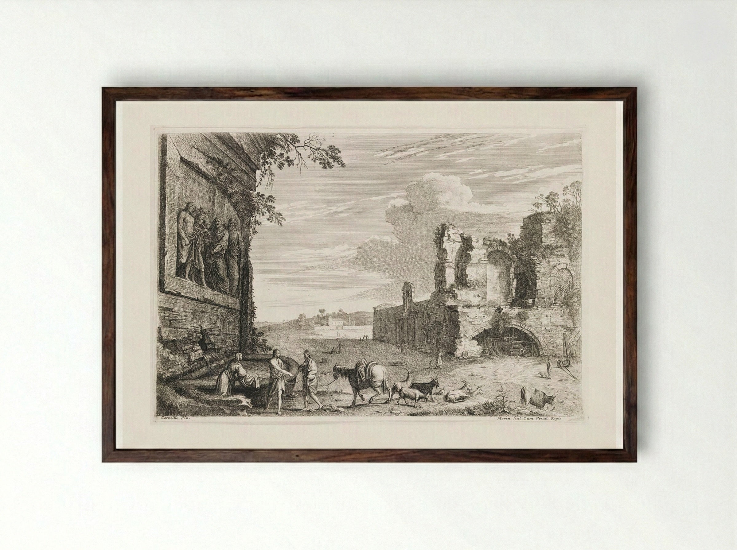 The Seated Cowherd, Roman Monuments - Jean Morin - Framed Print Dark Wood