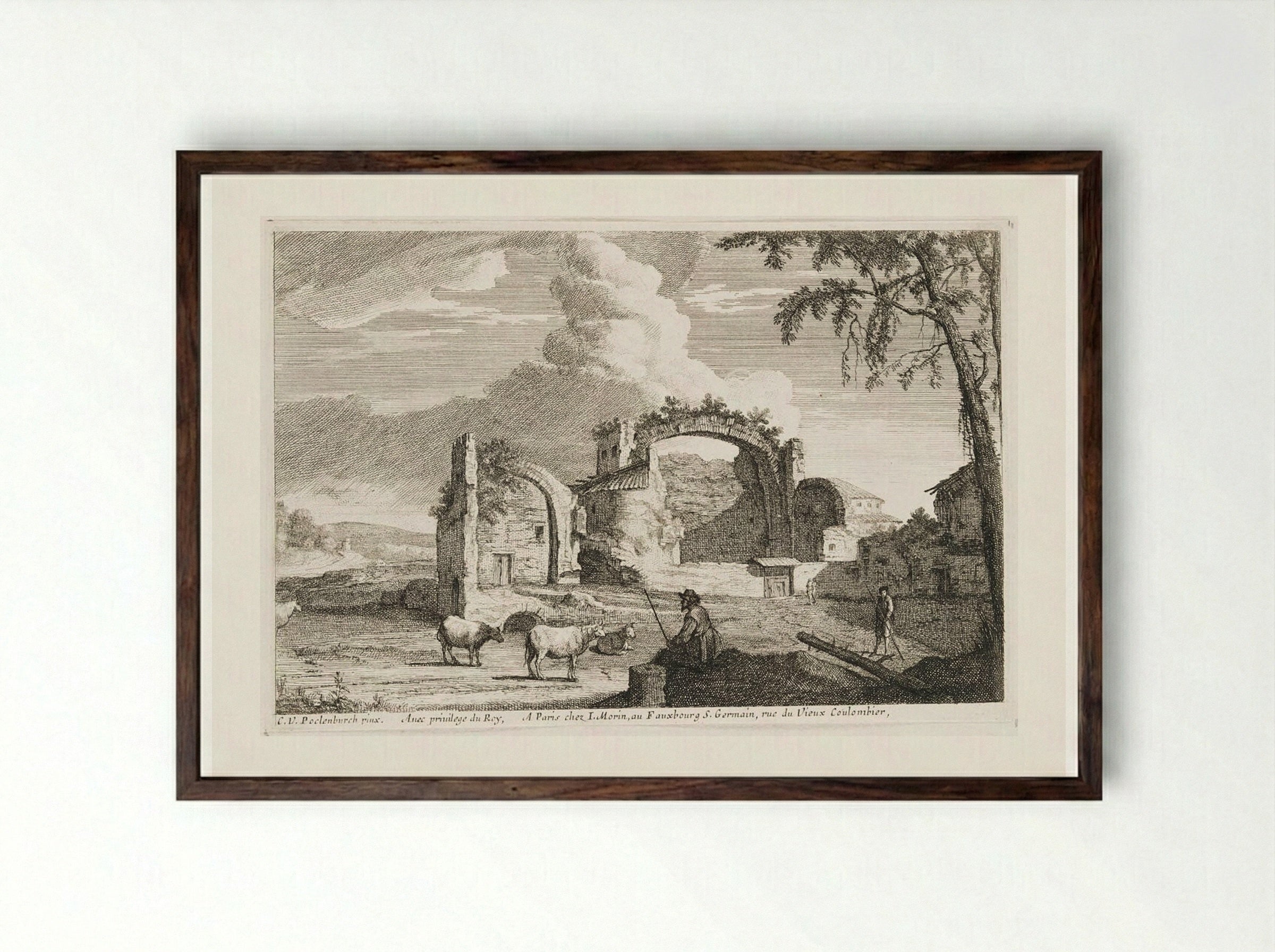 The Seated Cowherd - Jean Morin - Framed Print Dark Wood