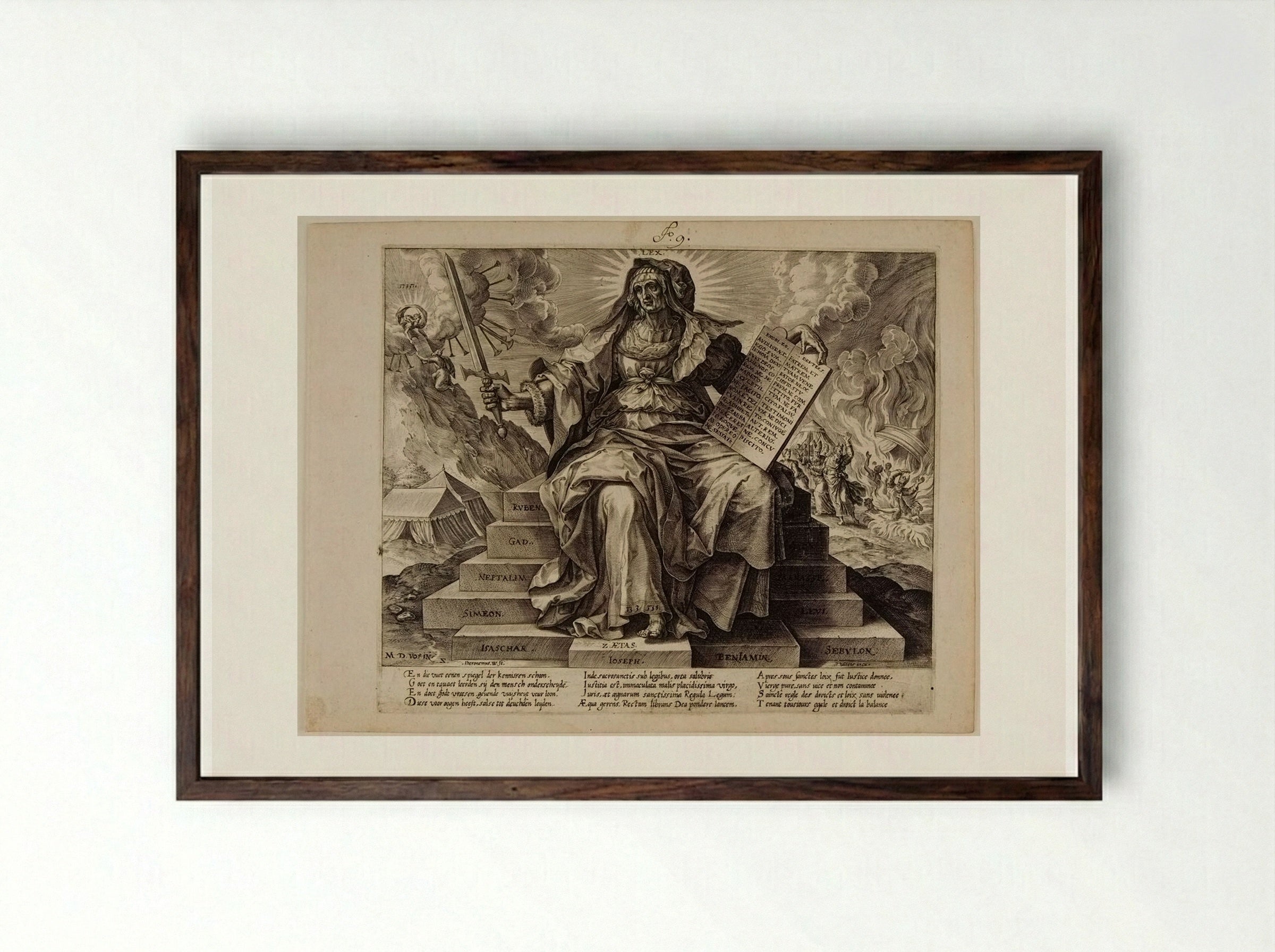 The Second Era: The Law of the Old Testament - Hieronymus Wierix - Framed Print Dark Wood