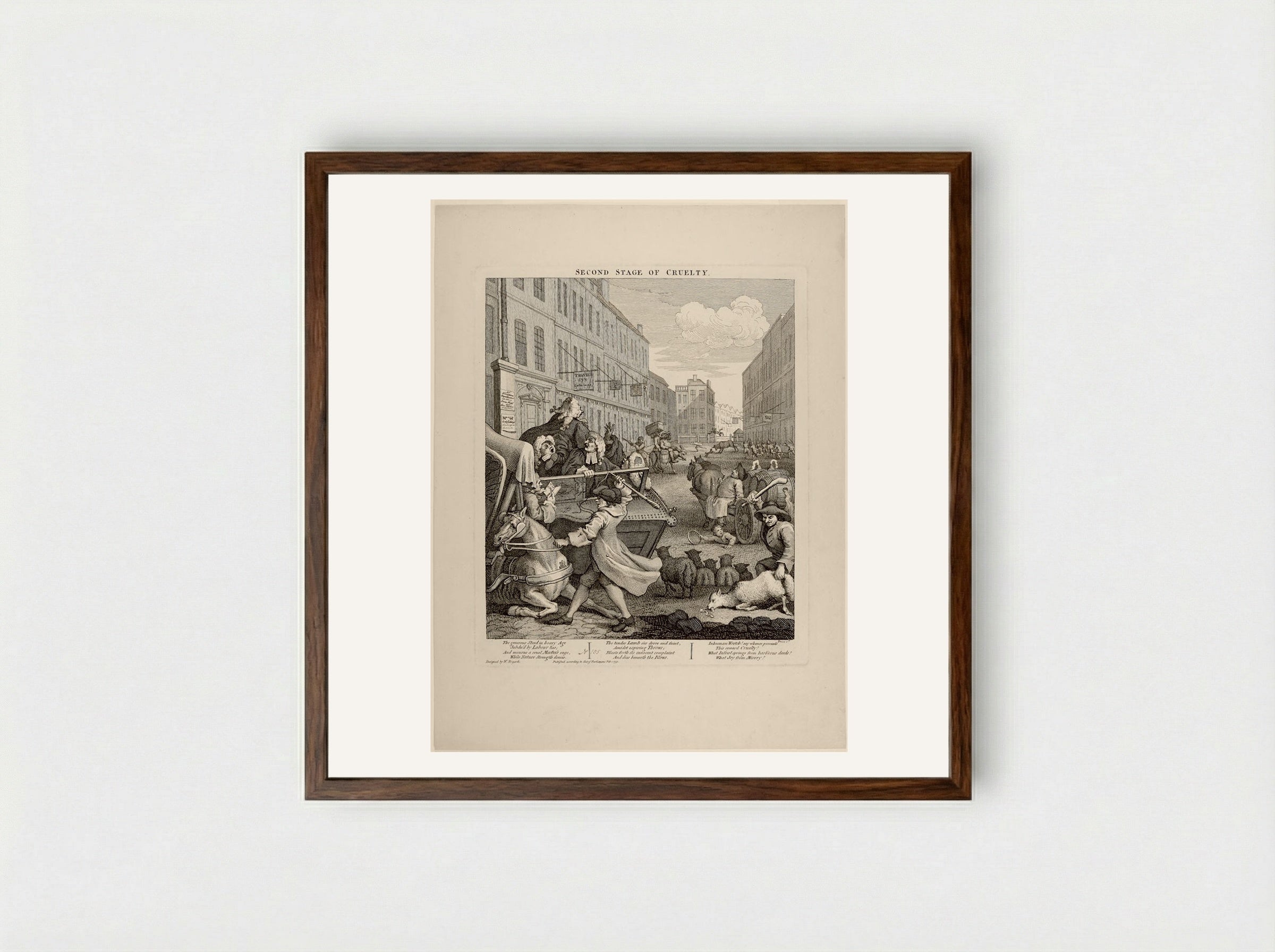 The Second Stage of Cruelty - William Hogarth - Framed Print Dark Wood