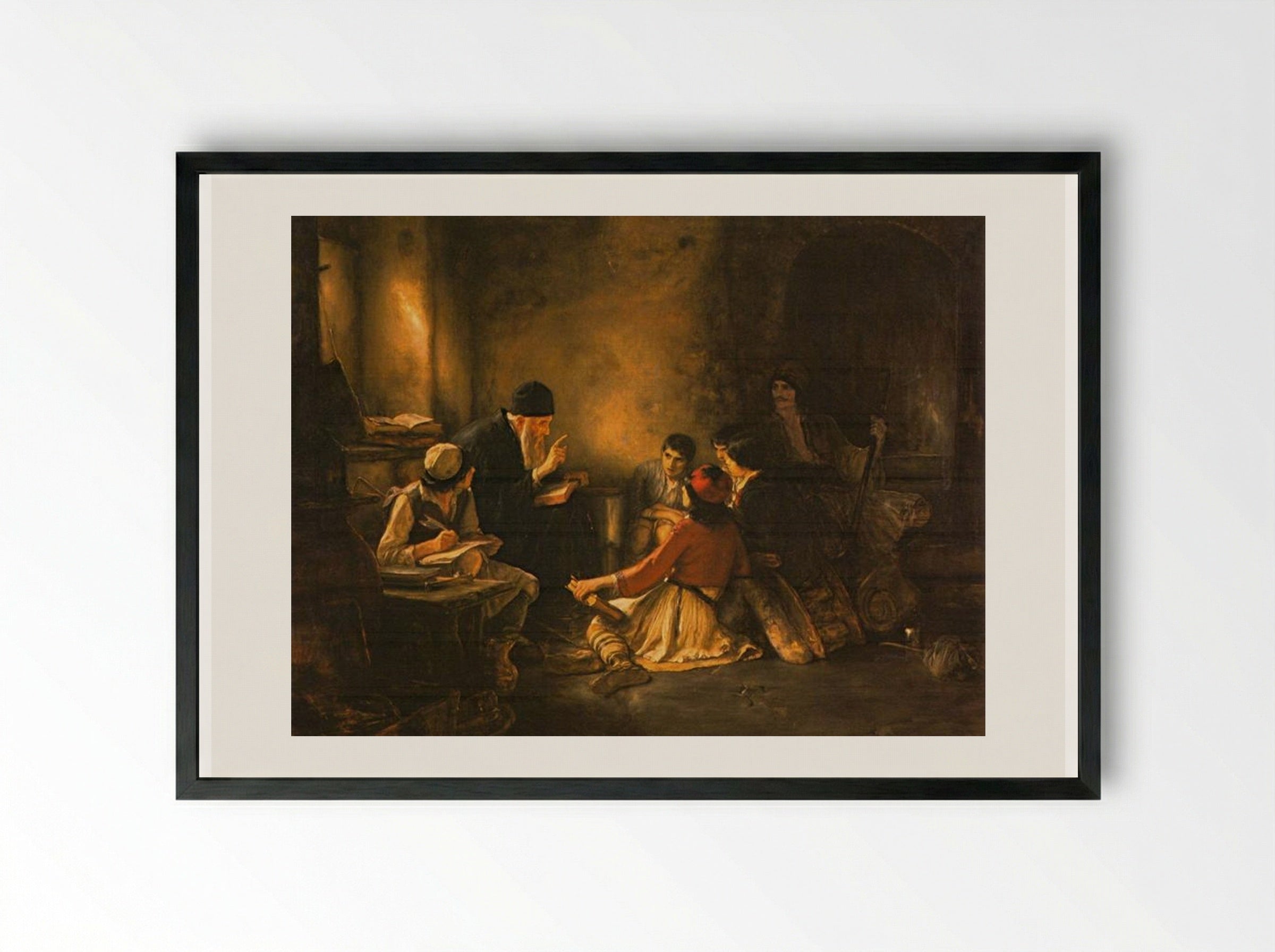 The Secret School - Nikolaos Gyzis - Framed Print Black