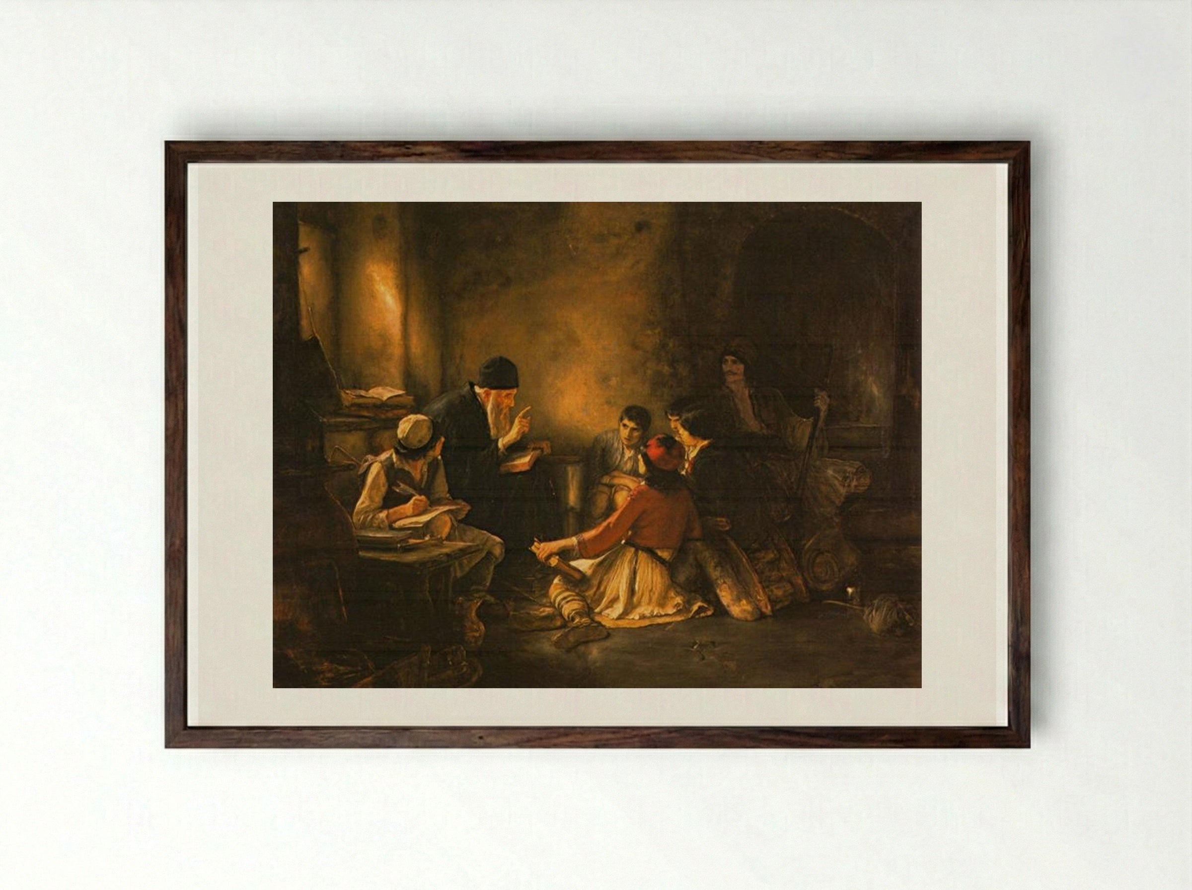 The Secret School - Nikolaos Gyzis - Framed Print Dark Wood