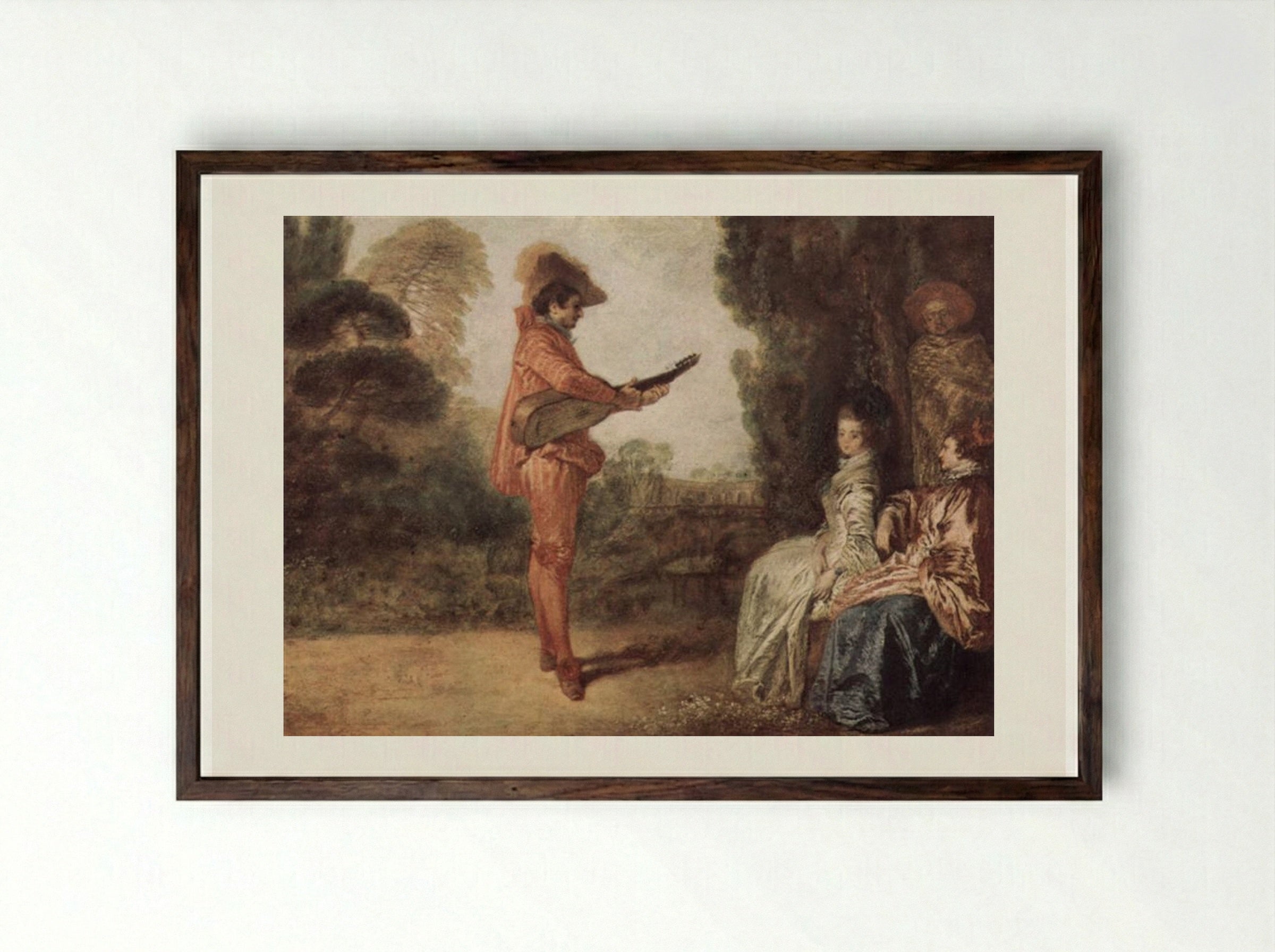 The Seducer - Antoine Watteau - Framed Print Dark Wood