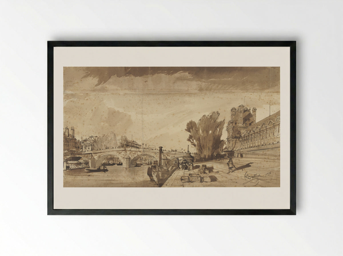 The Seine and the Pont Royal - François Victor Sabatier - Framed Print Black