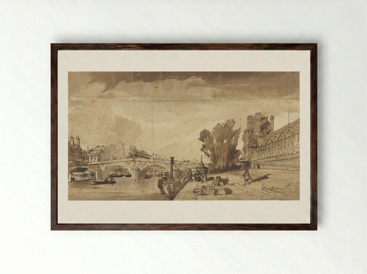The Seine and the Pont Royal - François Victor Sabatier - Framed Print Dark Wood