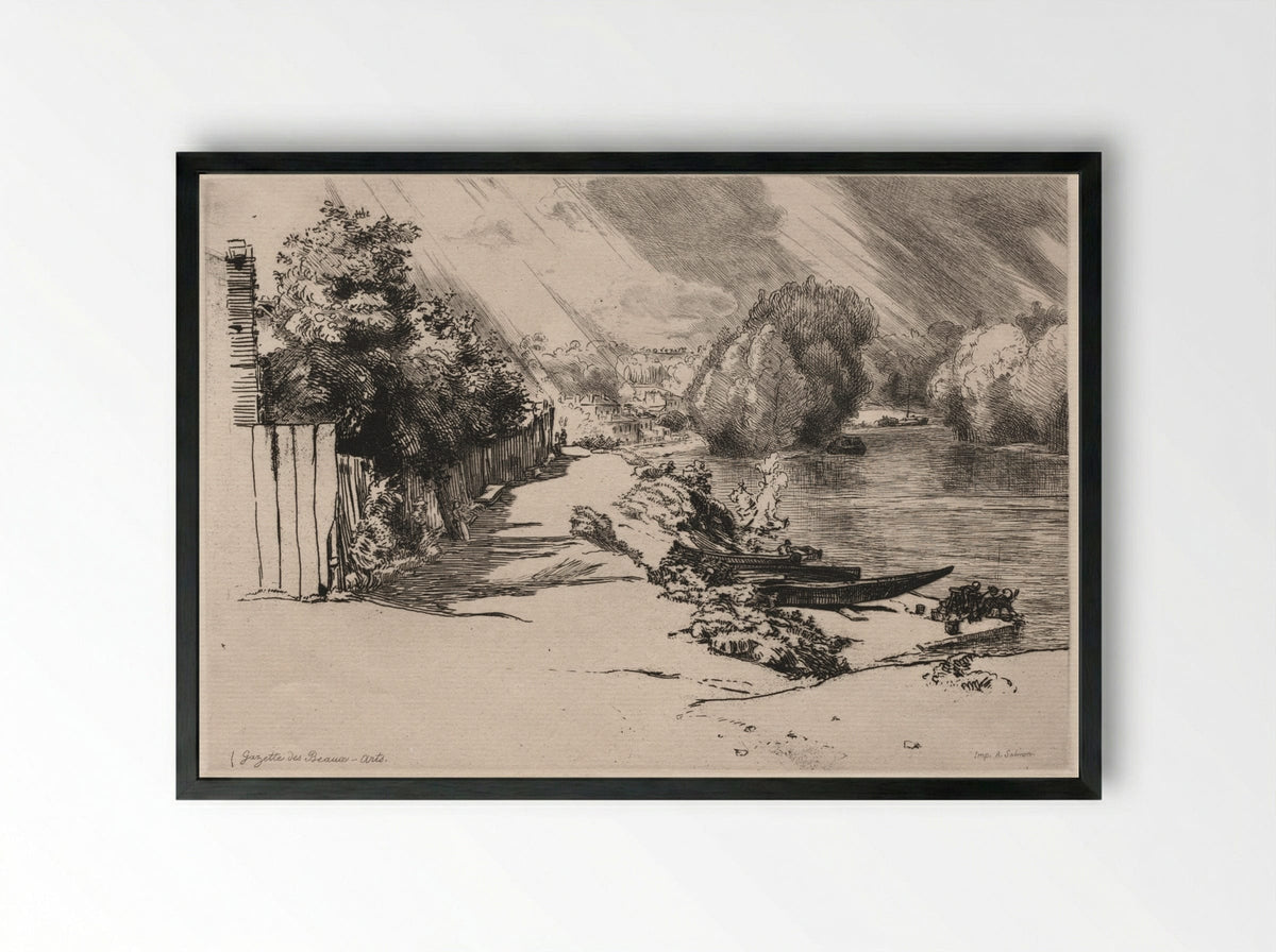 The Seine at Bas-Meudon with the Seguin and Mottiaux Islands - Félix Bracquemond - Framed Print Black