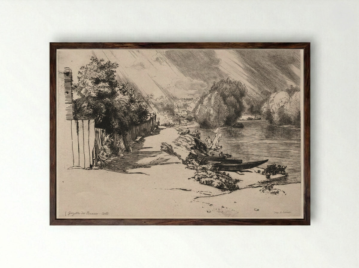 The Seine at Bas-Meudon with the Seguin and Mottiaux Islands - Félix Bracquemond - Framed Print Dark Wood