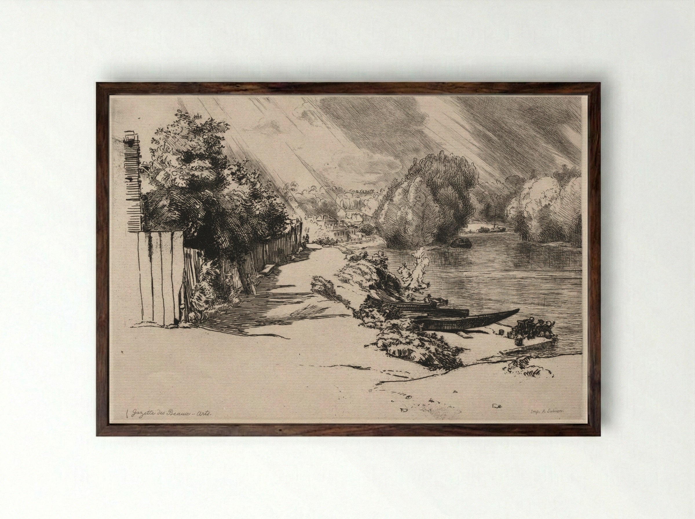 The Seine at Bas-Meudon with the Seguin and Mottiaux Islands - Félix Bracquemond - Framed Print Dark Wood
