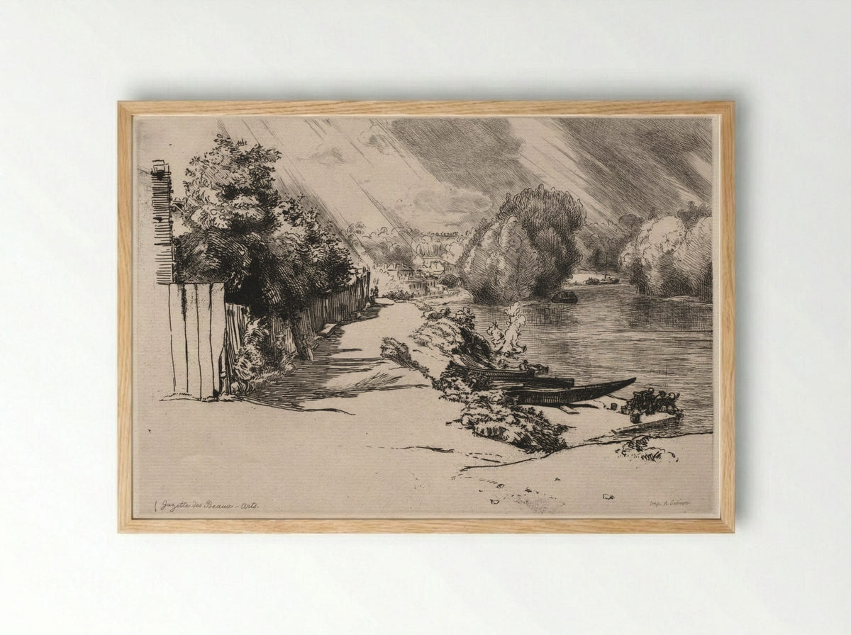The Seine at Bas-Meudon with the Seguin and Mottiaux Islands - Félix Bracquemond - Framed Print Wood