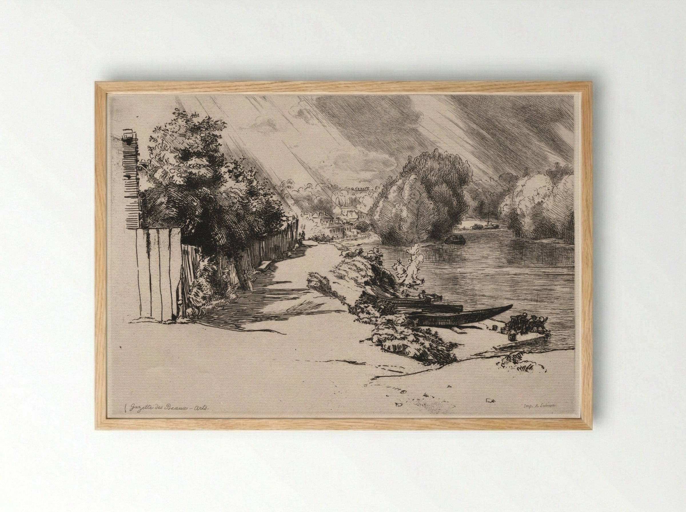 The Seine at Bas-Meudon with the Seguin and Mottiaux Islands - Félix Bracquemond - Framed Print Wood