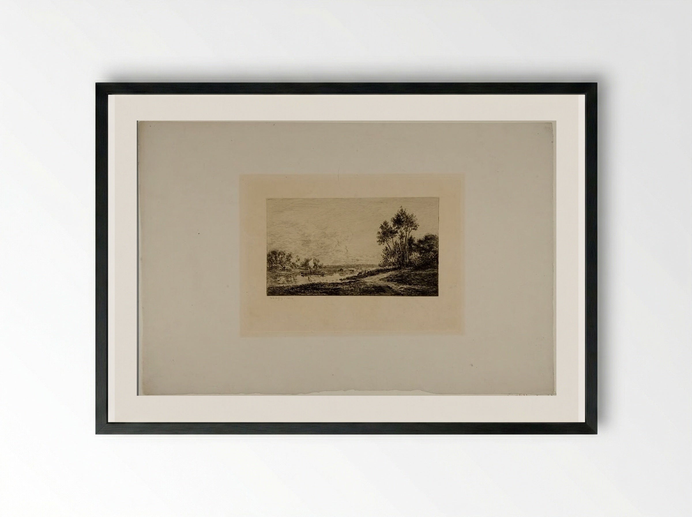 The Seine at Pont-Maurin - Charles-François Daubigny - Framed Print Black