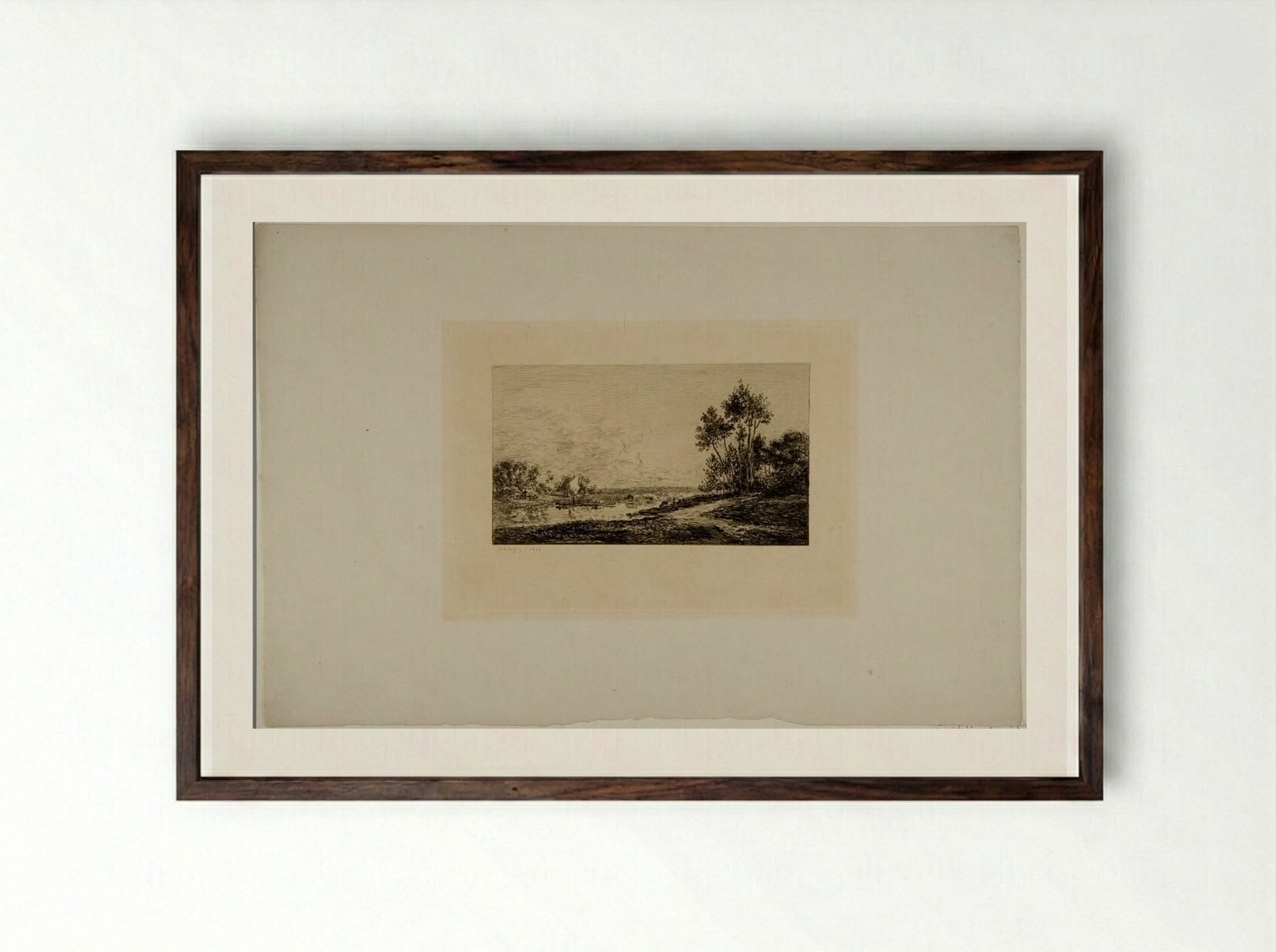 The Seine at Pont-Maurin - Charles-François Daubigny - Framed Print Dark Wood