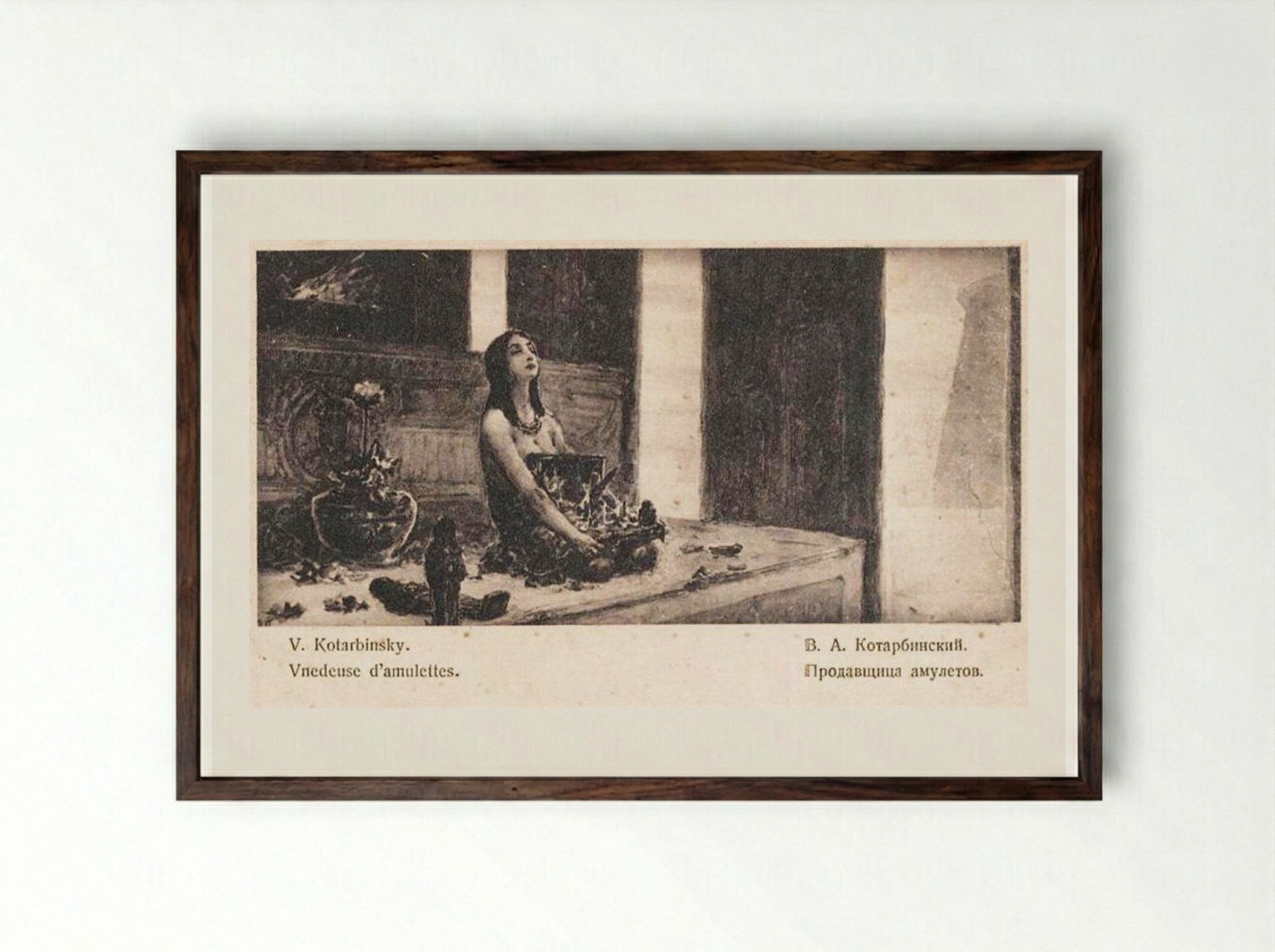 The Seller of Amulets - Wilhelm Kotarbinski - Framed Print Dark Wood